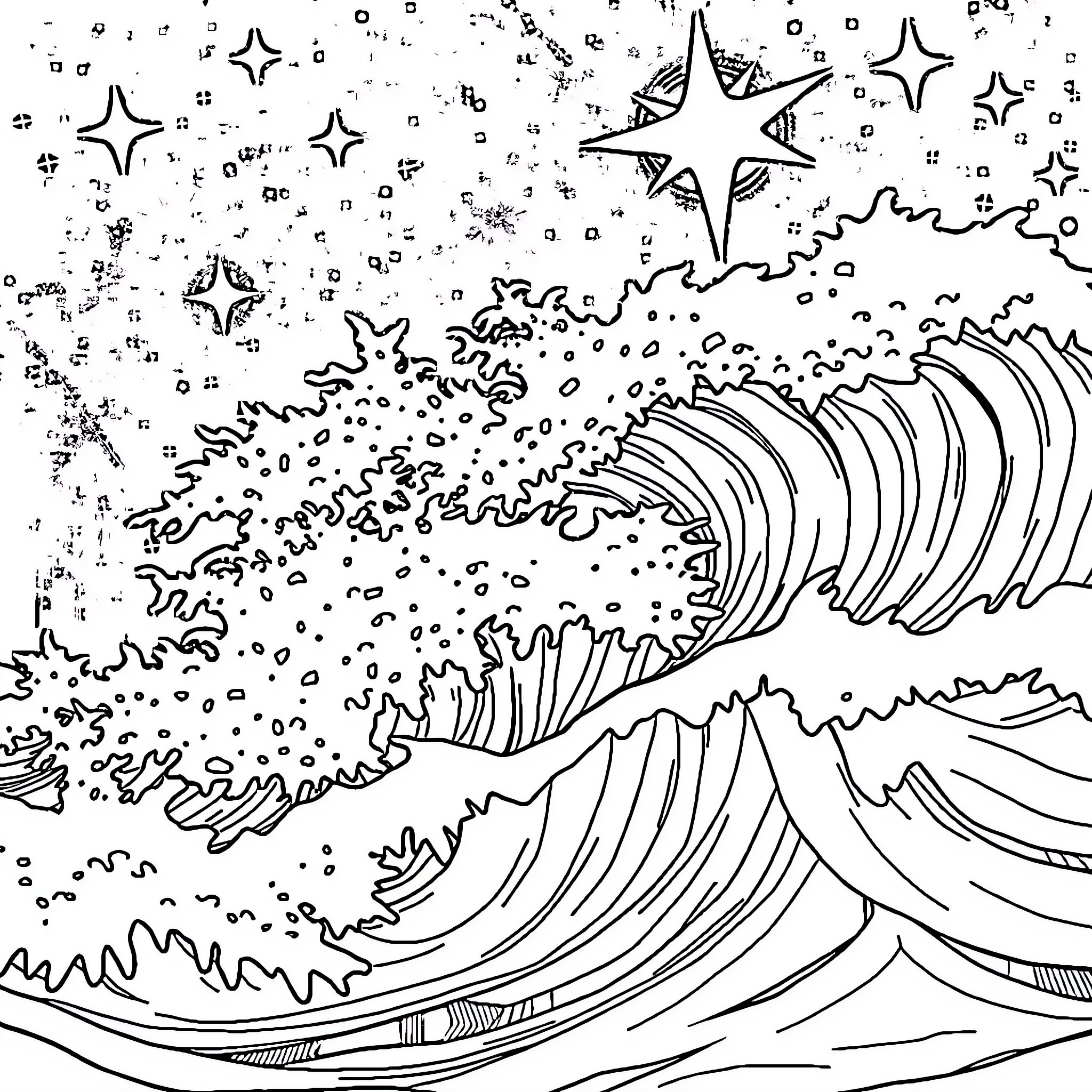 Wave of Cosmic Splendor Coloring Page (free black-and-white line drawing printable PDF for all, from beginners to advanced learners, including children, teens, adults, and seniors)