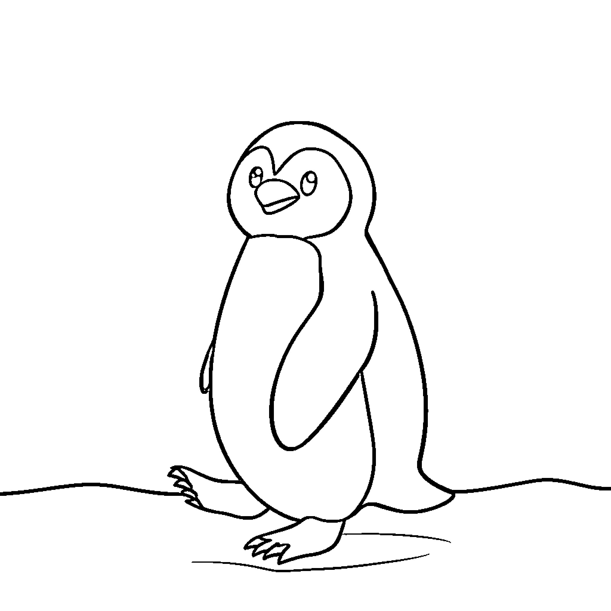 Penguin standing with a cheerful expression Coloring Page (free black-and-white line drawing printable PDF for all, from beginners to advanced learners, including children, teens, adults, and seniors)