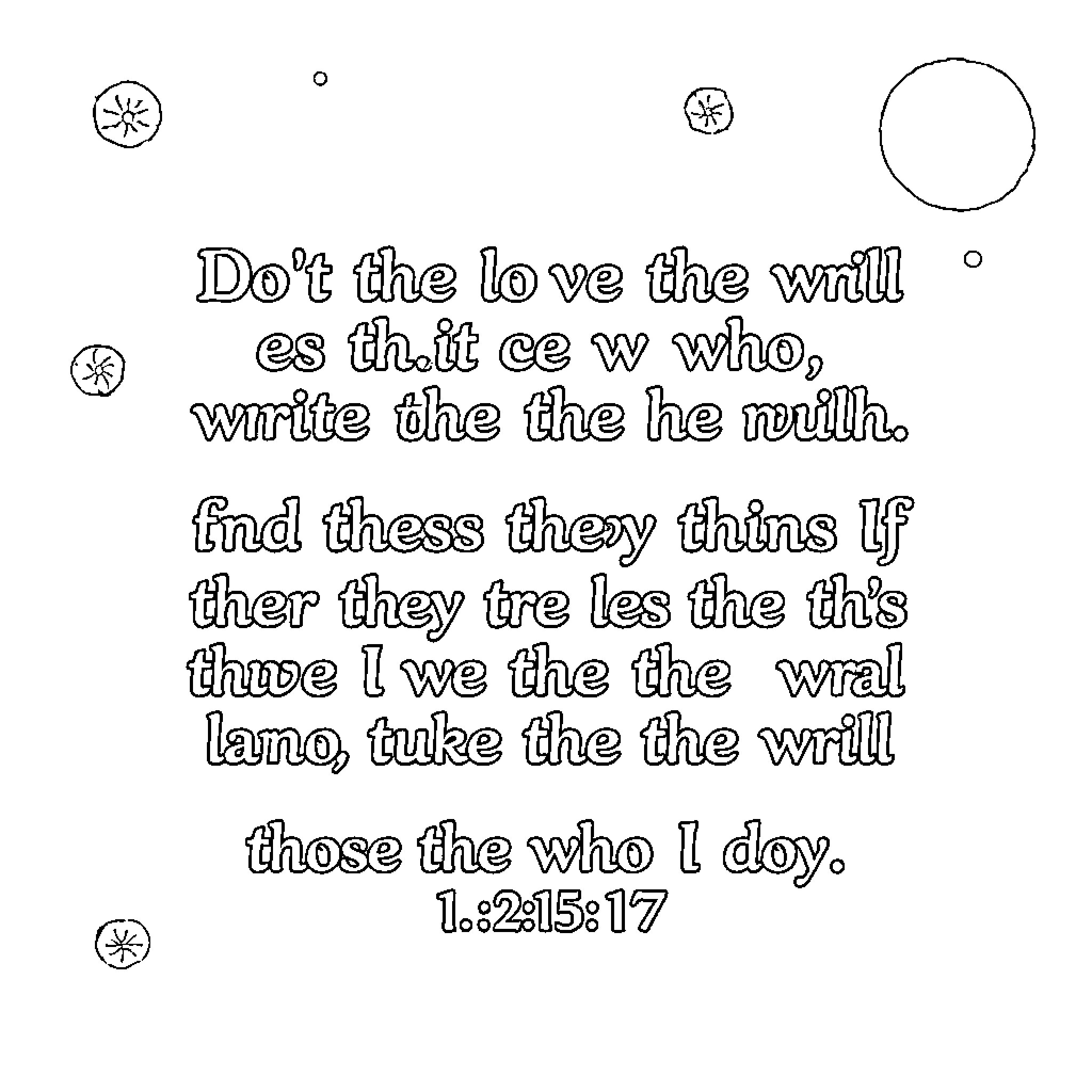 Bible verse with text and symbols Coloring Page (free black-and-white line drawing printable PDF for all, from beginners to advanced learners, including children, teens, adults, and seniors)