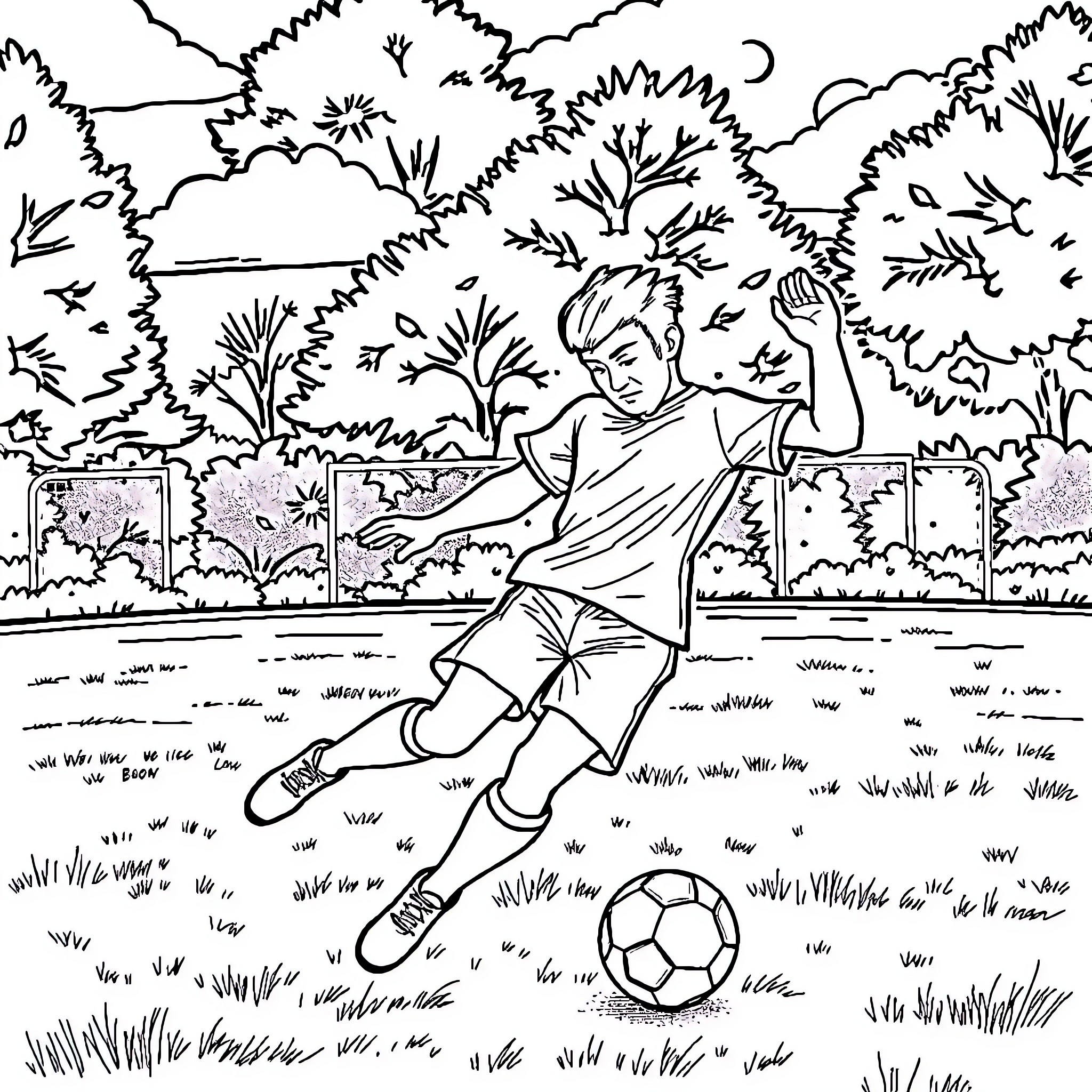 Gambit of a Passionate Soccer Player Coloring Page (free black-and-white line drawing printable PDF for all, from beginners to advanced learners, including children, teens, adults, and seniors)