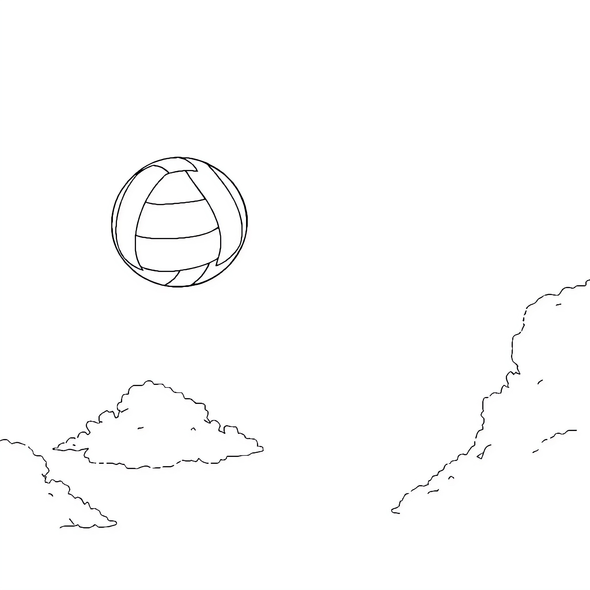 Volleyball game in a scenic outdoor setting Coloring Page (free black-and-white line drawing printable PDF for all, from beginners to advanced learners, including children, teens, adults, and seniors)