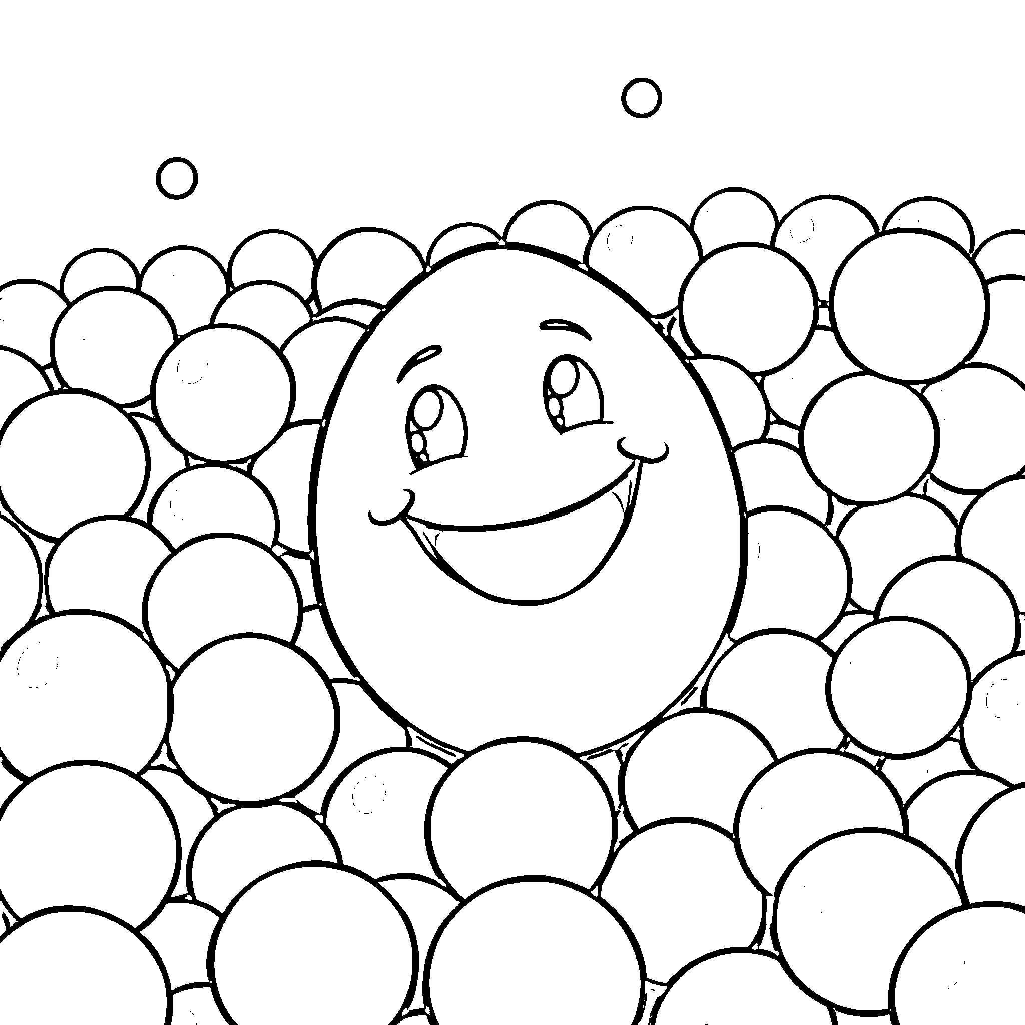Egg Surrounded by Playful Bubbles Coloring Page (free black-and-white line drawing printable PDF for all, from beginners to advanced learners, including children, teens, adults, and seniors)