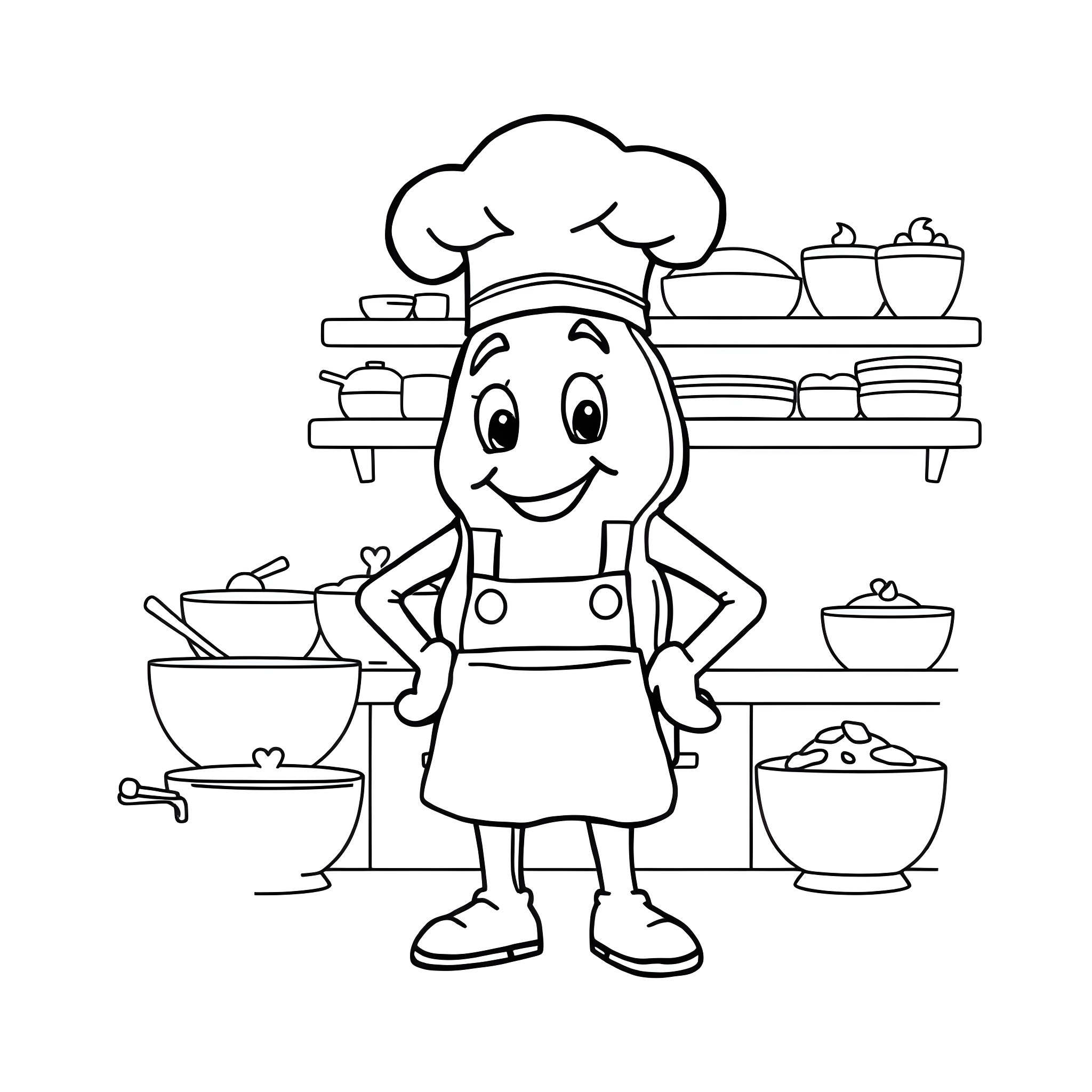 Cookie Baking with Joy in the Kitchen Coloring Page (free black-and-white line drawing printable PDF for all, from beginners to advanced learners, including children, teens, adults, and seniors)