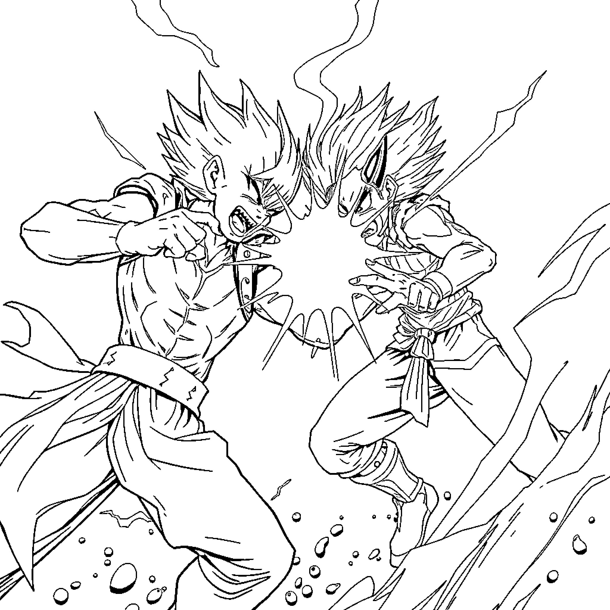 Killua's intense combat with a formidable opponent Coloring Page (free black-and-white line drawing printable PDF for all, from beginners to advanced learners, including children, teens, adults, and seniors)