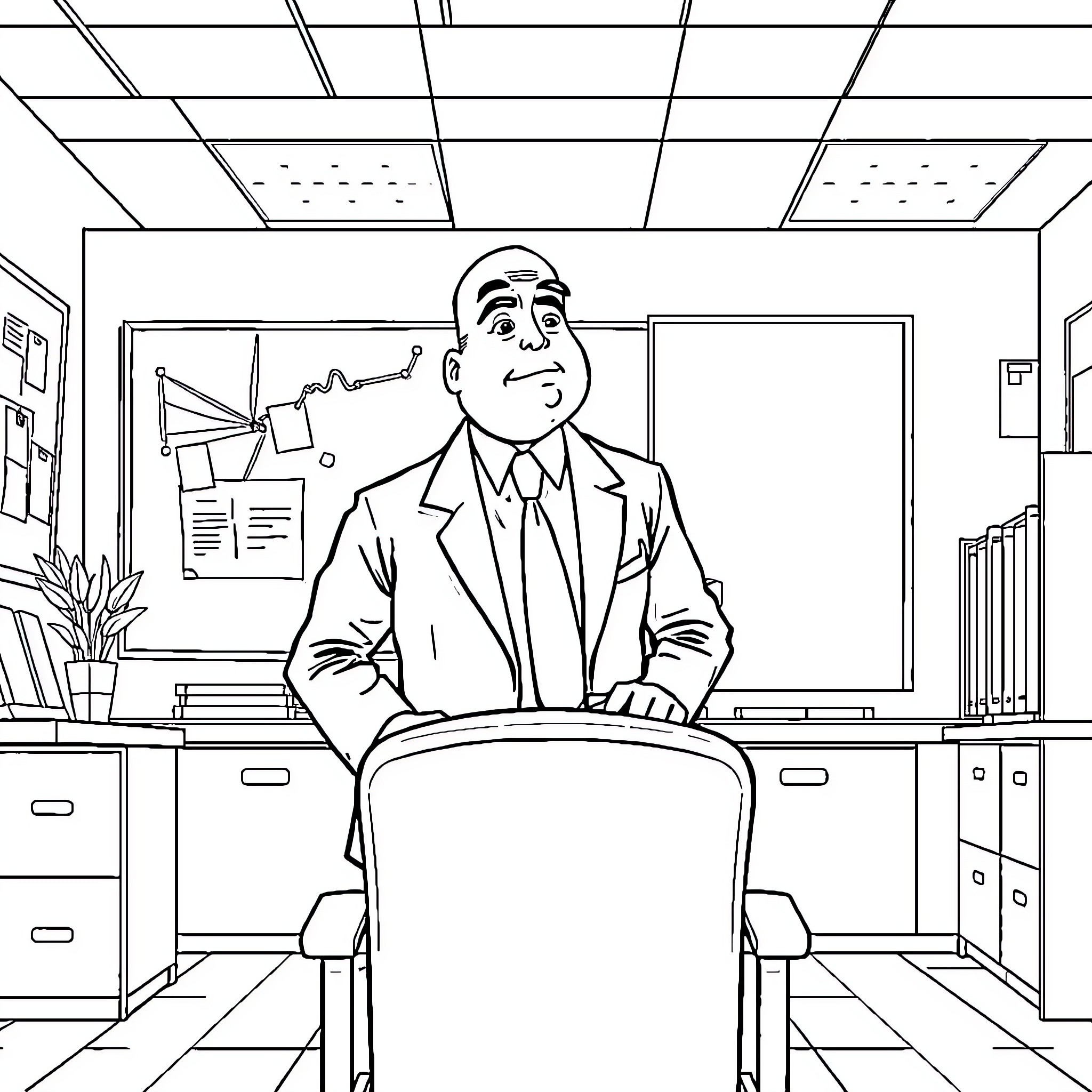 Principal working diligently in the office Coloring Page (free black-and-white line drawing printable PDF for all, from beginners to advanced learners, including children, teens, adults, and seniors)