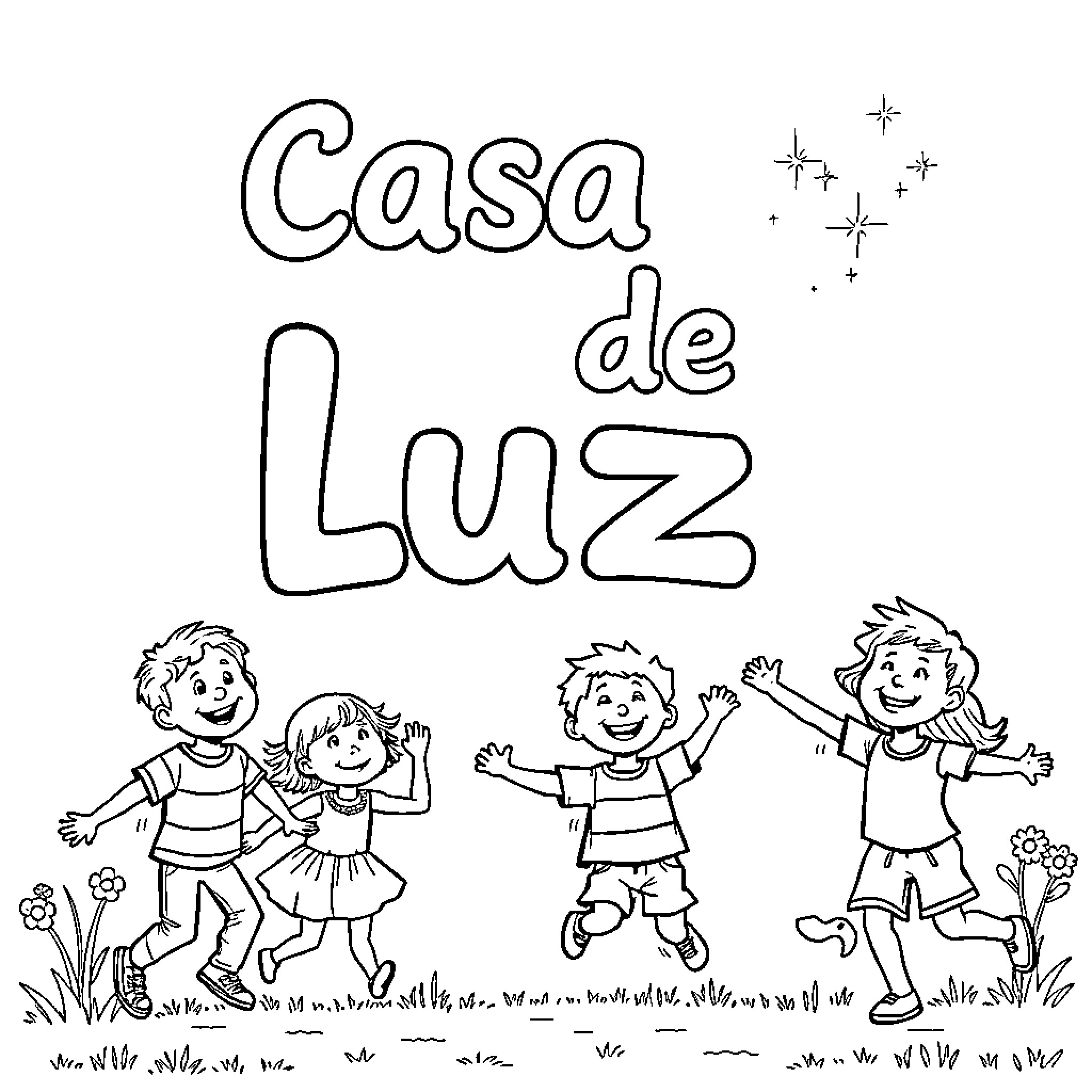 Kid playing happily at the Casa de Luz Coloring Page (free black-and-white line drawing printable PDF for all, from beginners to advanced learners, including children, teens, adults, and seniors)