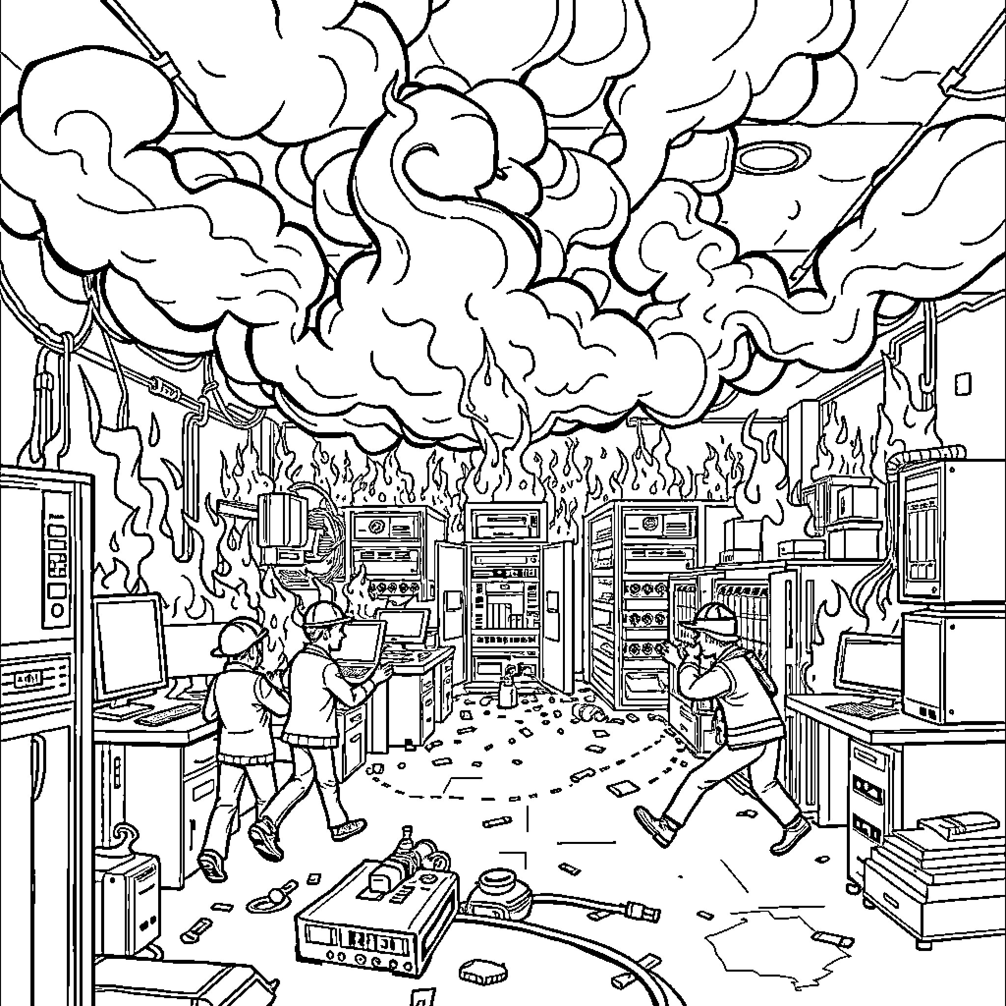 Middleware: Chaos in the Workplace Coloring Page (free black-and-white line drawing printable PDF for all, from beginners to advanced learners, including children, teens, adults, and seniors)