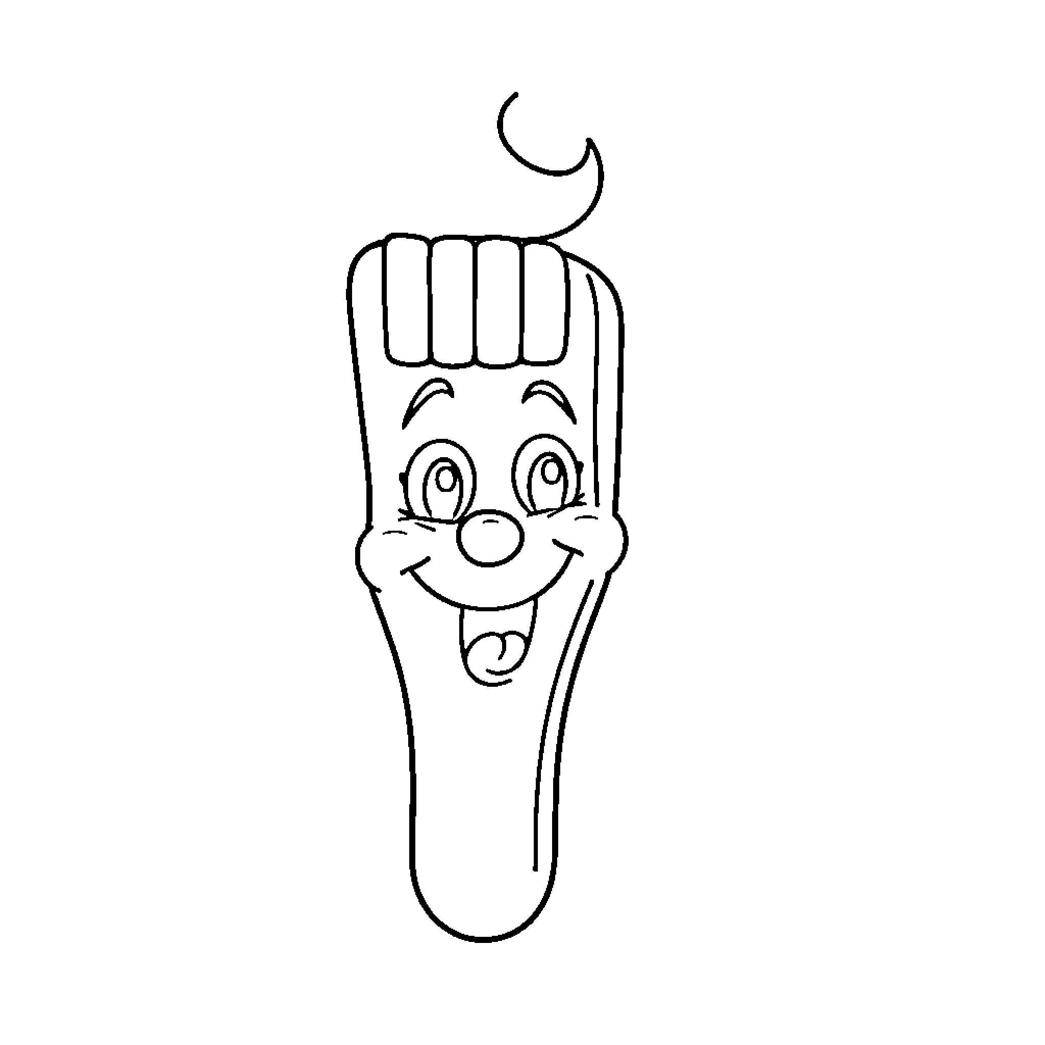 Toothbrush with a happy expression Coloring Page (free black-and-white line drawing printable PDF for all, from beginners to advanced learners, including children, teens, adults, and seniors)