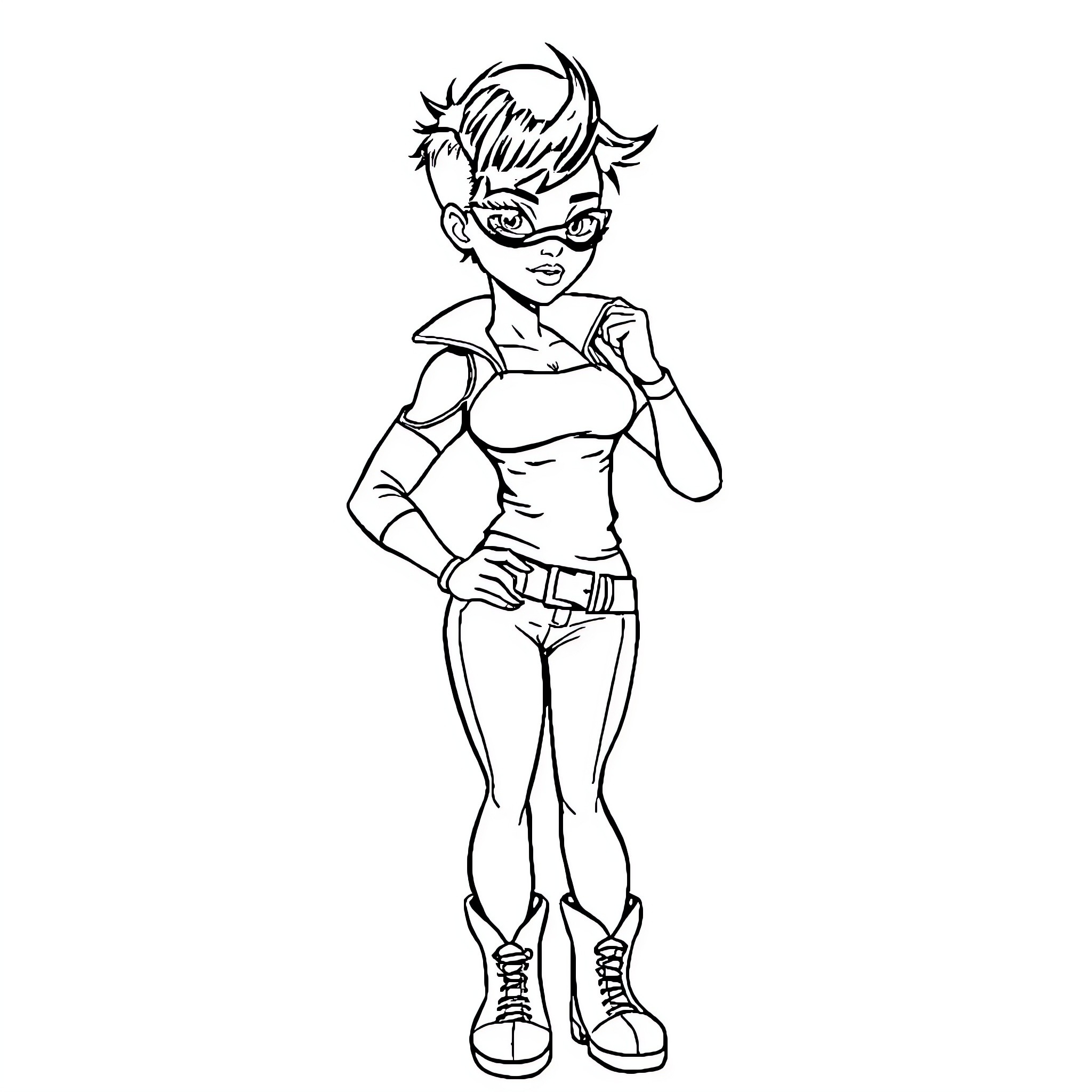 Rihanna in a stylish outfit with a confident pose Coloring Page (free black-and-white line drawing printable PDF for all, from beginners to advanced learners, including children, teens, adults, and seniors)