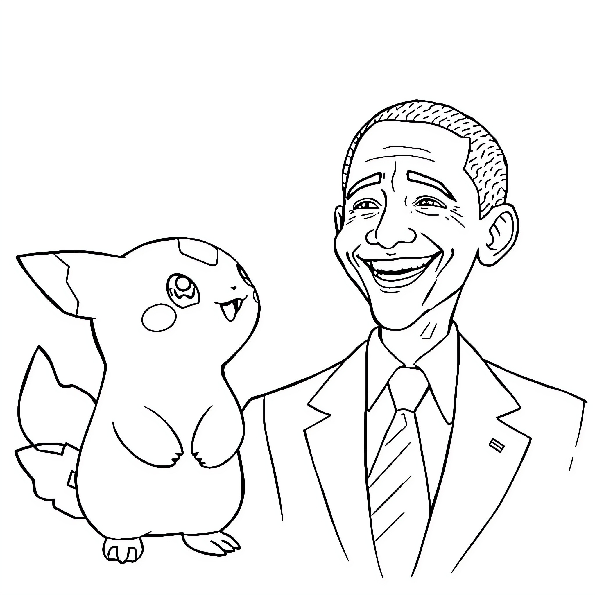 Togepi and a Smiling Man in Formal Attire Coloring Page (free black-and-white line drawing printable PDF for all, from beginners to advanced learners, including children, teens, adults, and seniors)
