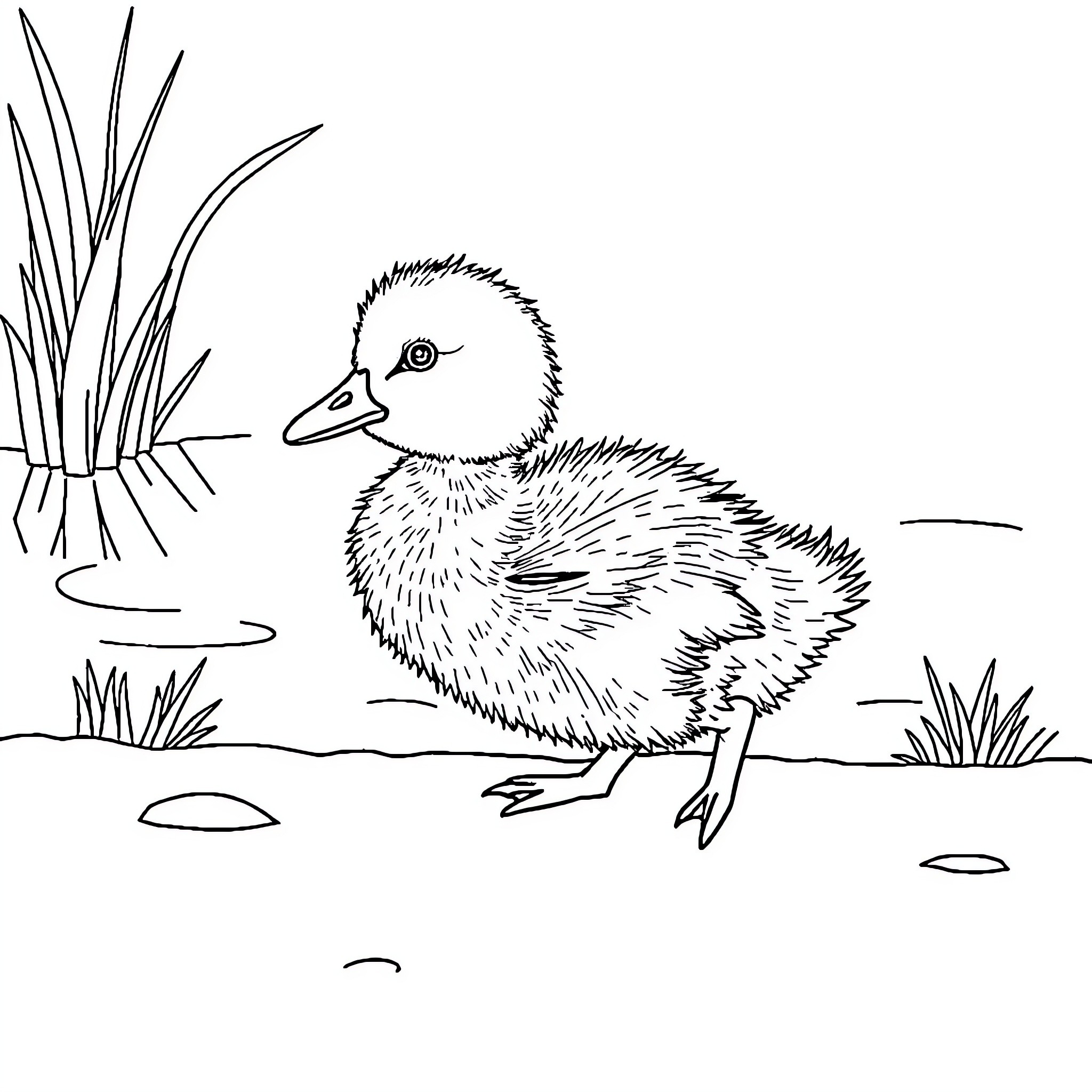 Duck exploring the pond Coloring Page (free black-and-white line drawing printable PDF for all, from beginners to advanced learners, including children, teens, adults, and seniors)