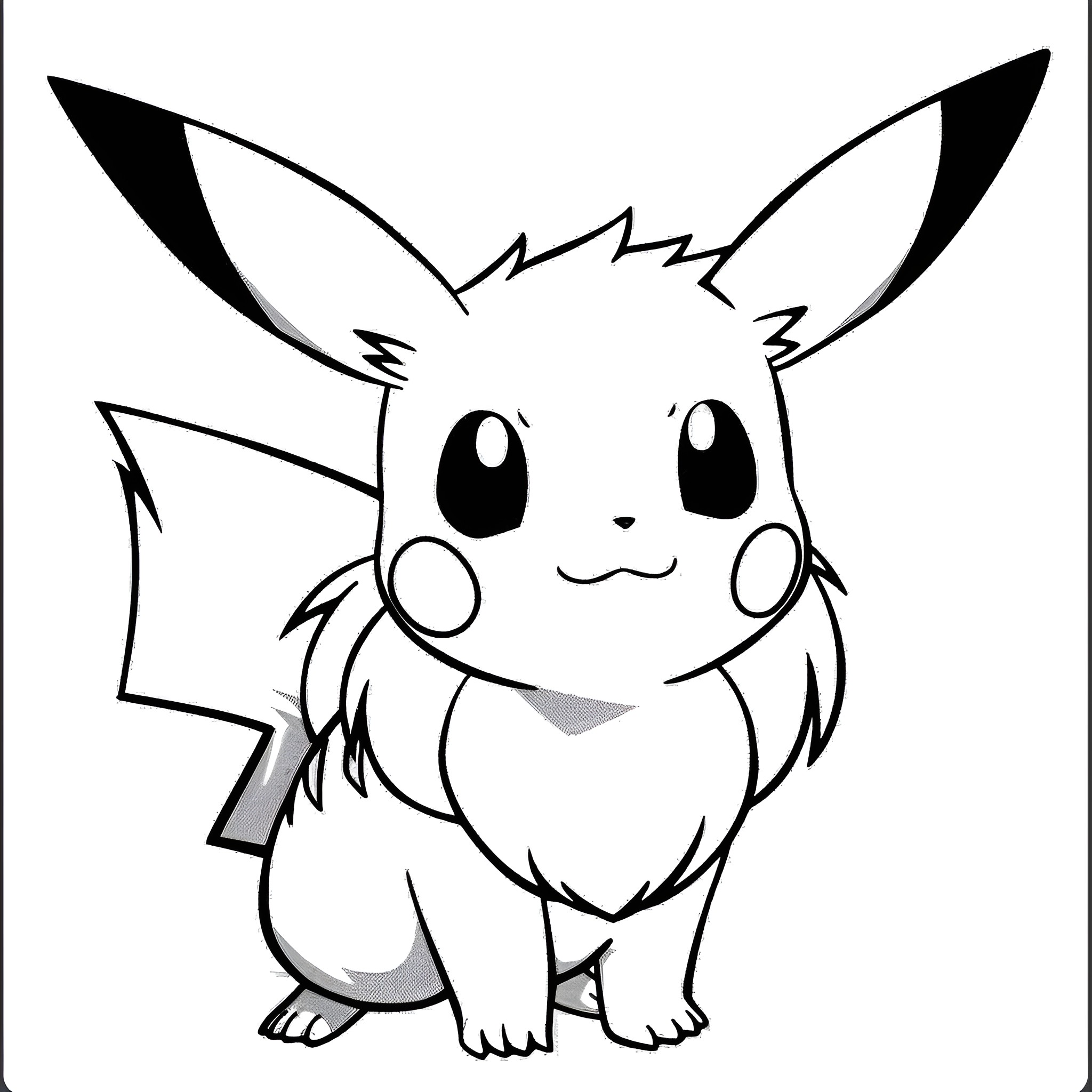 Pokemon Eevee sitting cutely with large eyes Coloring Page (free black-and-white line drawing printable PDF for all, from beginners to advanced learners, including children, teens, adults, and seniors)
