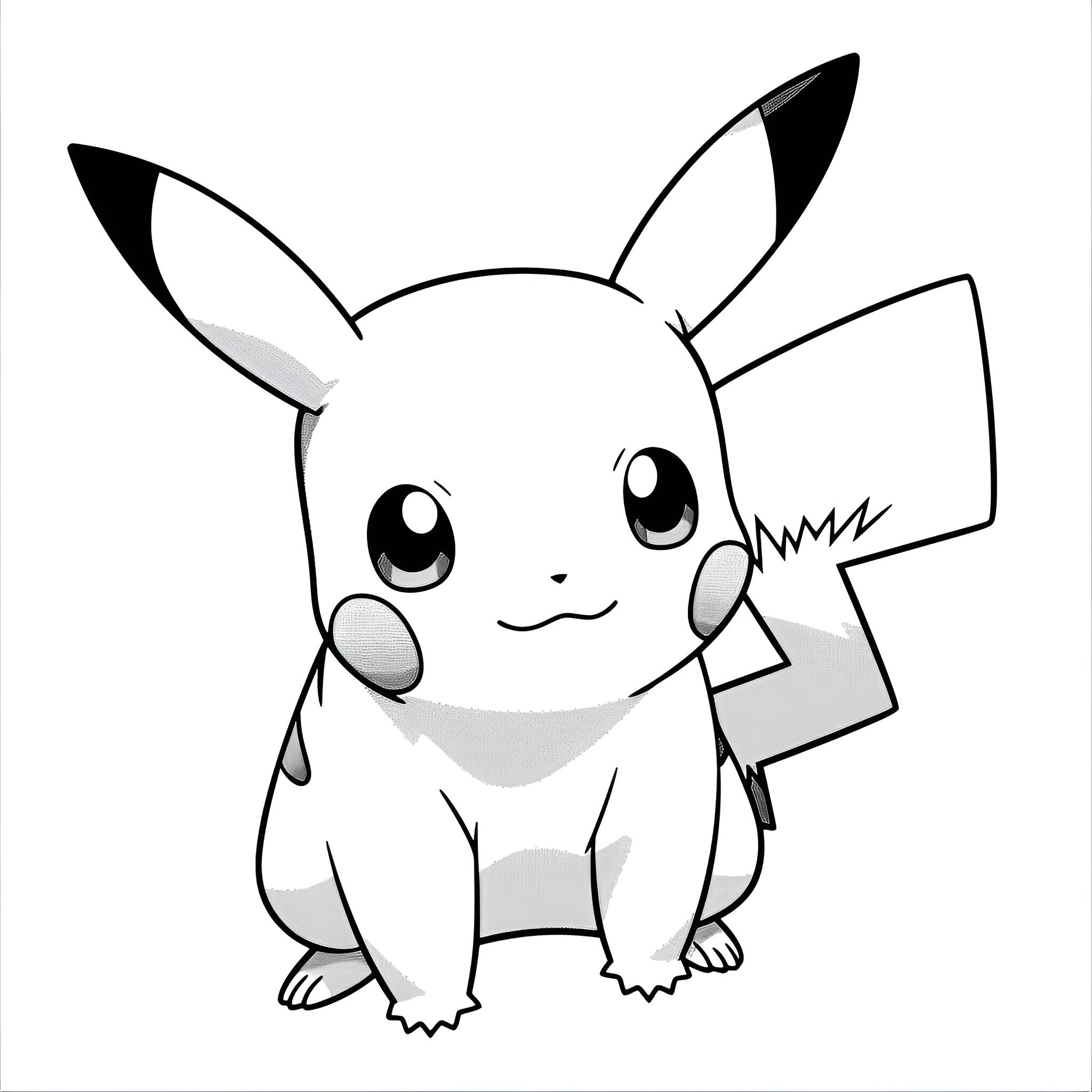 Pokemon Pikachu greeting with cheerful expression Coloring Page (free black-and-white line drawing printable PDF for all, from beginners to advanced learners, including children, teens, adults, and seniors)