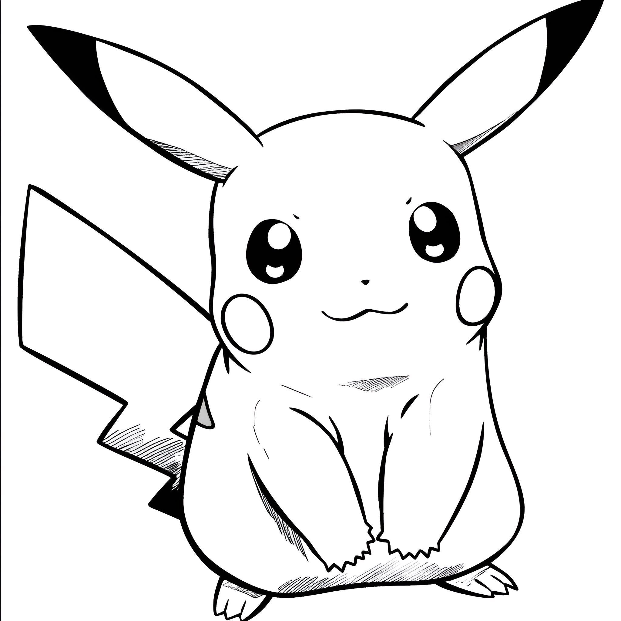 Pokemon Pikachu smiling and waving happily Coloring Page (free black-and-white line drawing printable PDF for all, from beginners to advanced learners, including children, teens, adults, and seniors)
