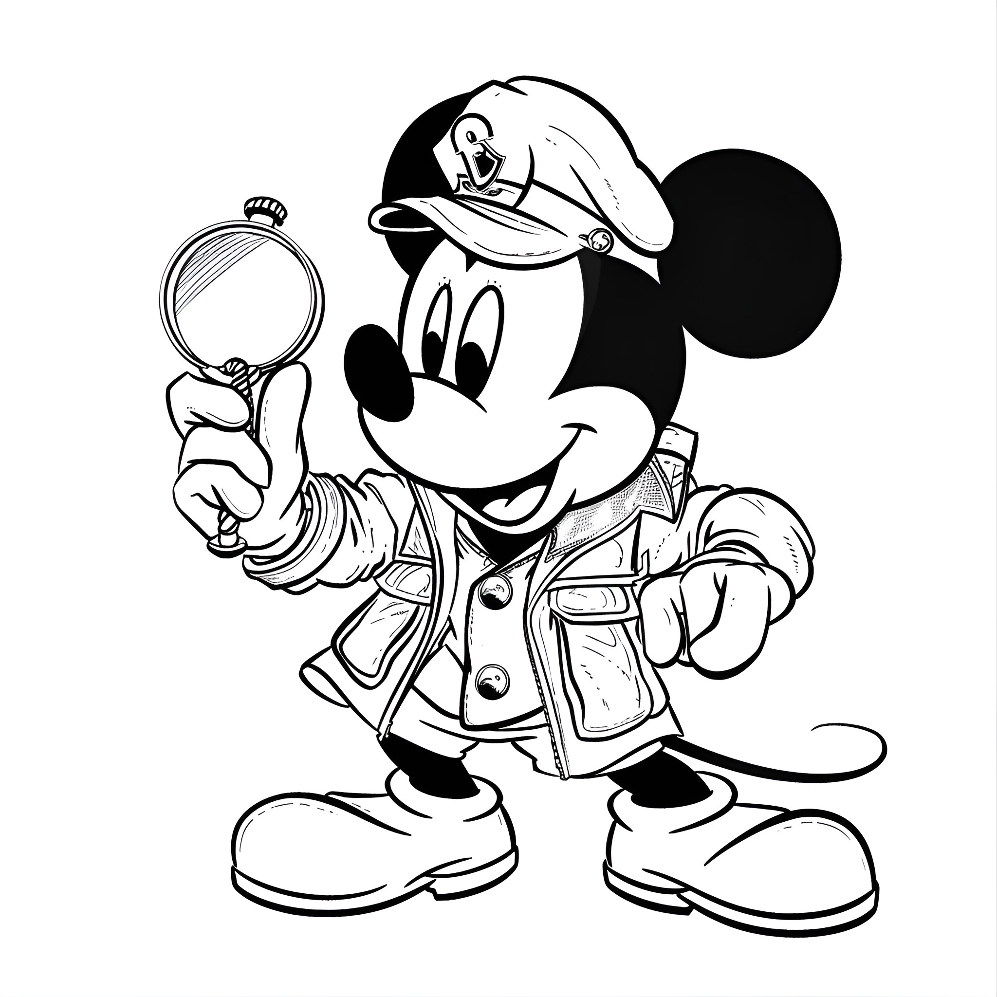 Mickey Mouse the Friendly Captain Coloring Page (free black-and-white line drawing printable PDF for all, from beginners to advanced learners, including children, teens, adults, and seniors)
