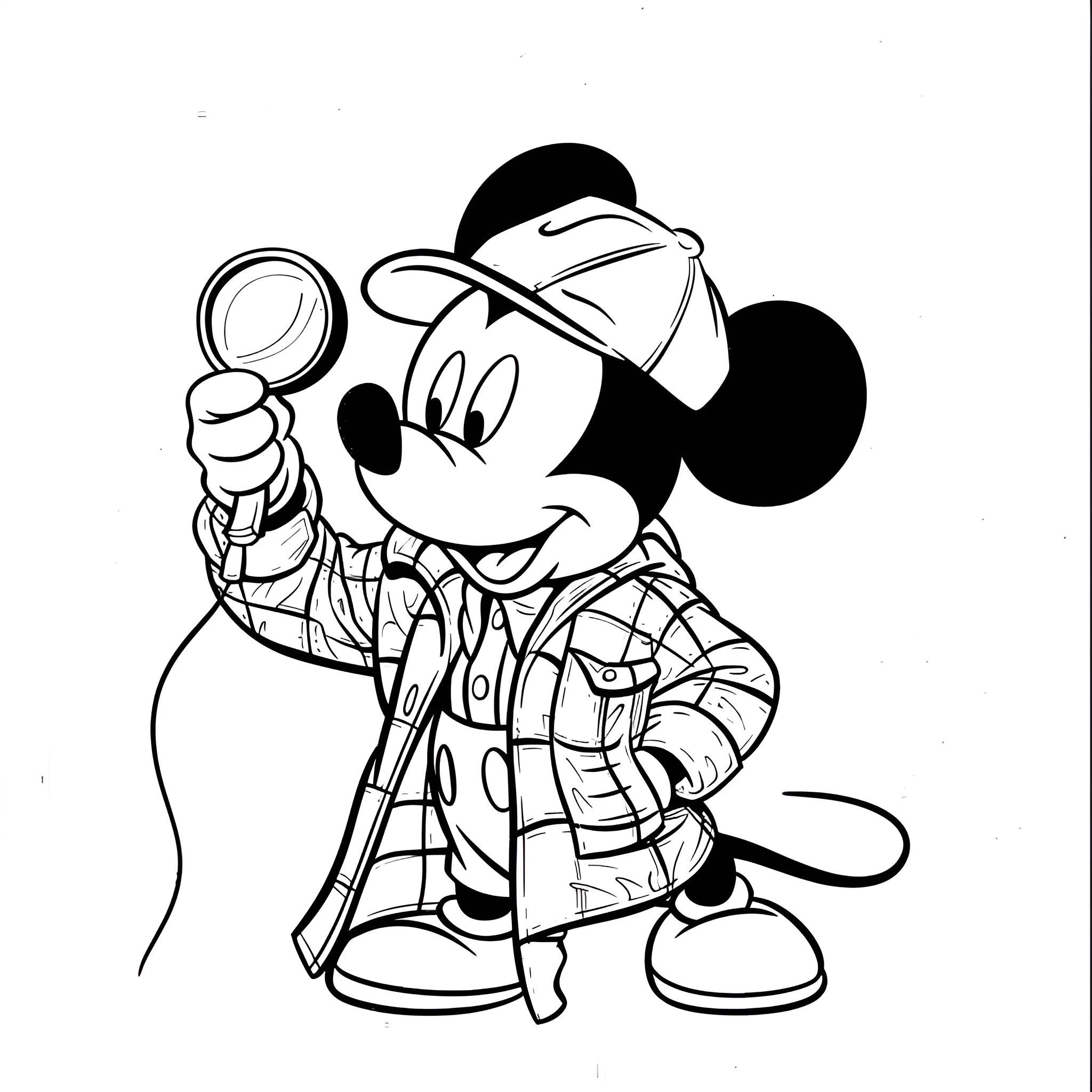 Mickey Mouse going on an adventure Coloring Page (free black-and-white line drawing printable PDF for all, from beginners to advanced learners, including children, teens, adults, and seniors)