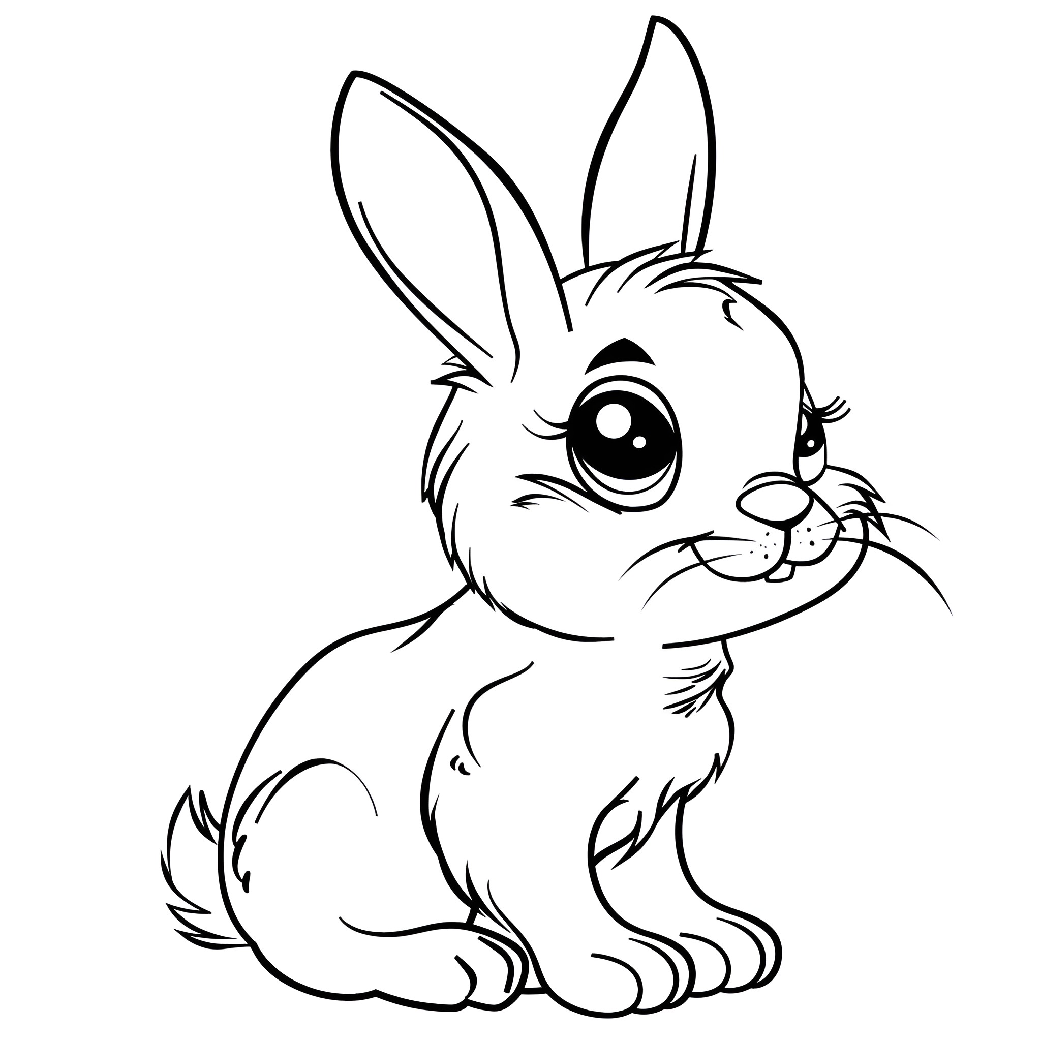 Animal Rabbit with Expressive Eyes Coloring Page (free black-and-white line drawing printable PDF for all, from beginners to advanced learners, including children, teens, adults, and seniors)