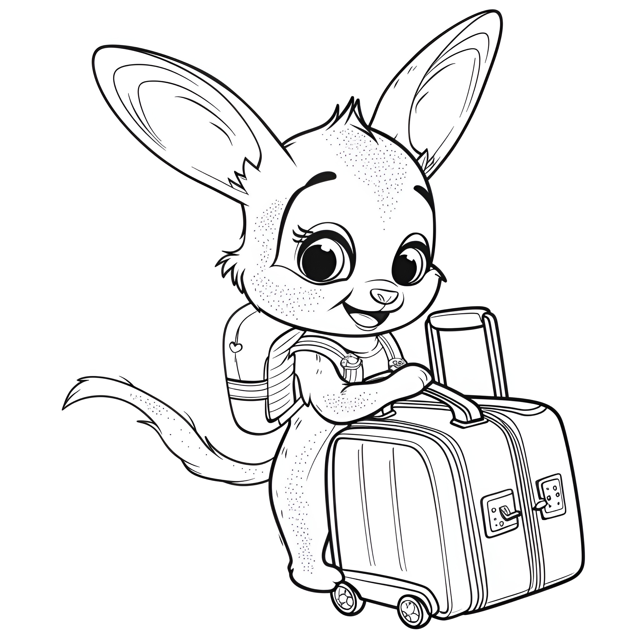 Animal traveler with luggage Coloring Page (free black-and-white line drawing printable PDF for all, from beginners to advanced learners, including children, teens, adults, and seniors)