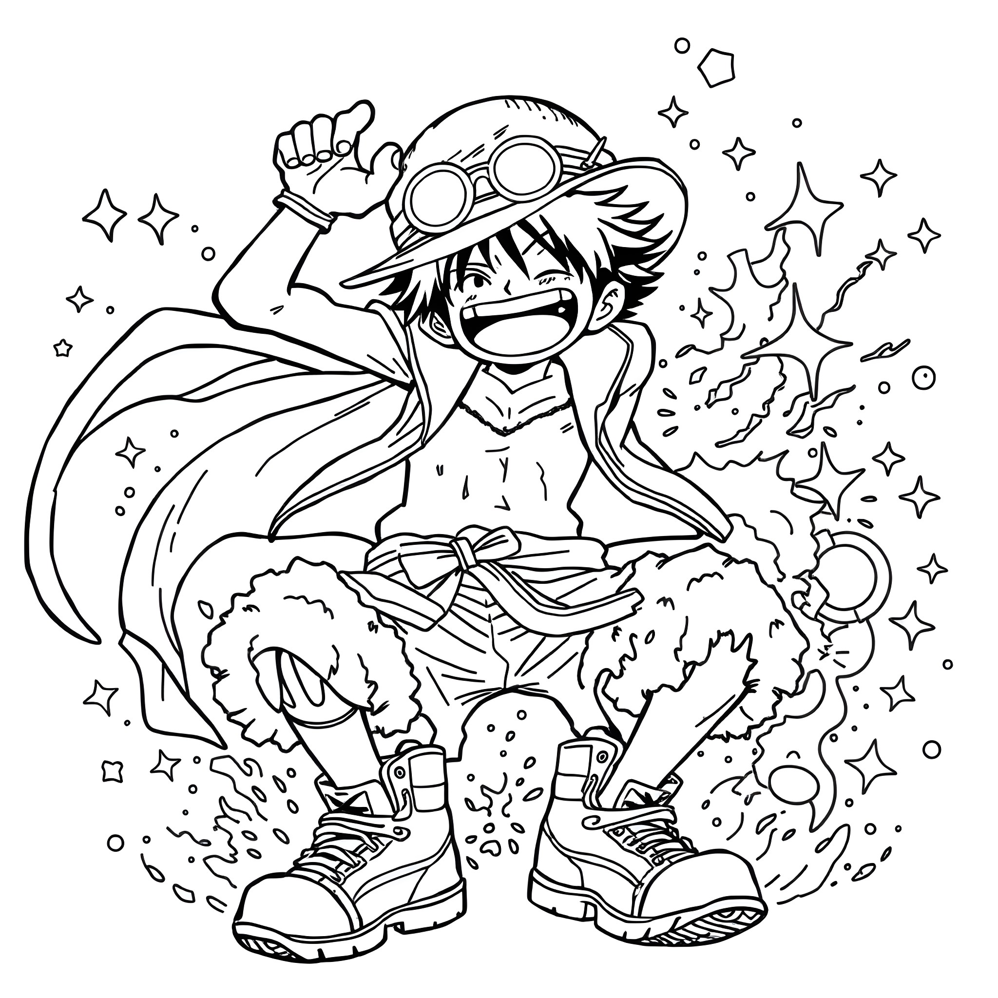 Luffy's Adventurous Spirit Coloring Page (free black-and-white line drawing printable PDF for all, from beginners to advanced learners, including children, teens, adults, and seniors)