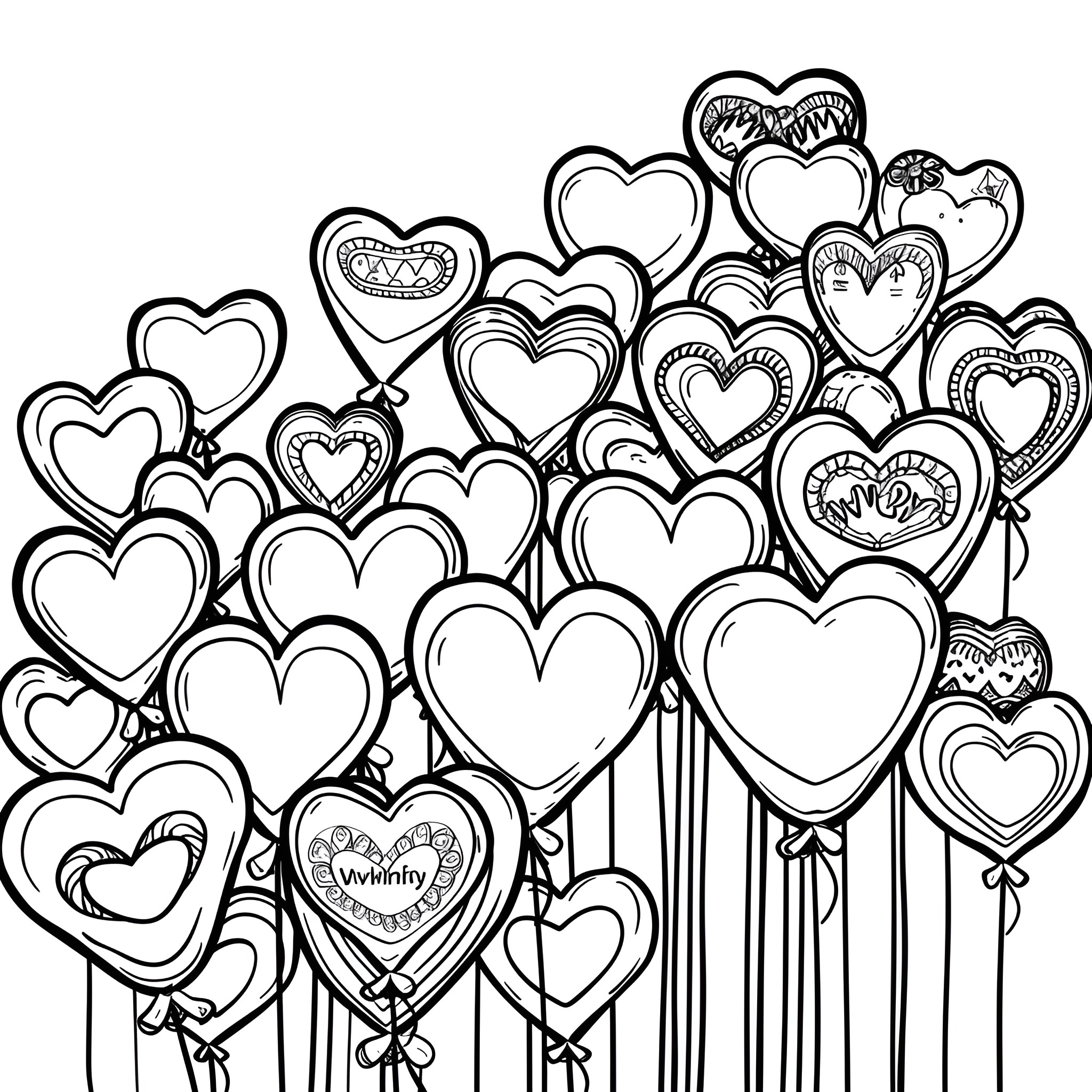 Valentine's Day hearts doodle pattern Coloring Page (free black-and-white line drawing printable PDF for all, from beginners to advanced learners, including children, teens, adults, and seniors)