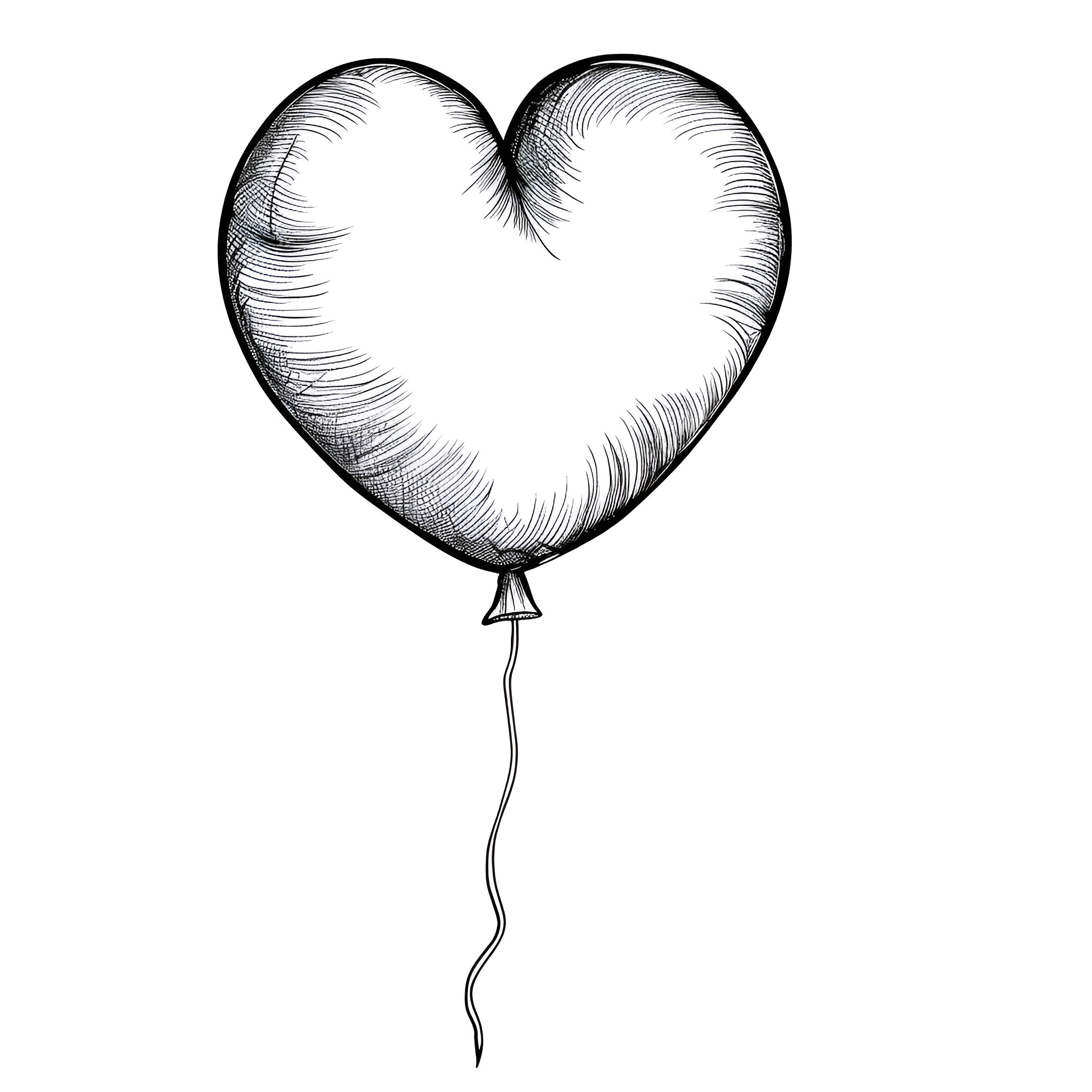 Heart-shaped balloon floating Coloring Page (free black-and-white line drawing printable PDF for all, from beginners to advanced learners, including children, teens, adults, and seniors)