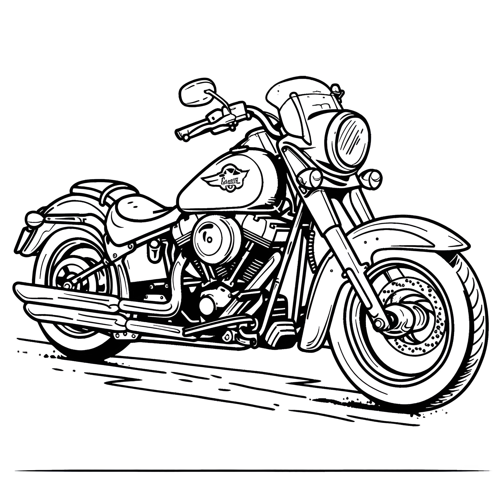 Motorcycle with Classic Design Coloring Page (free black-and-white line drawing printable PDF for all, from beginners to advanced learners, including children, teens, adults, and seniors)