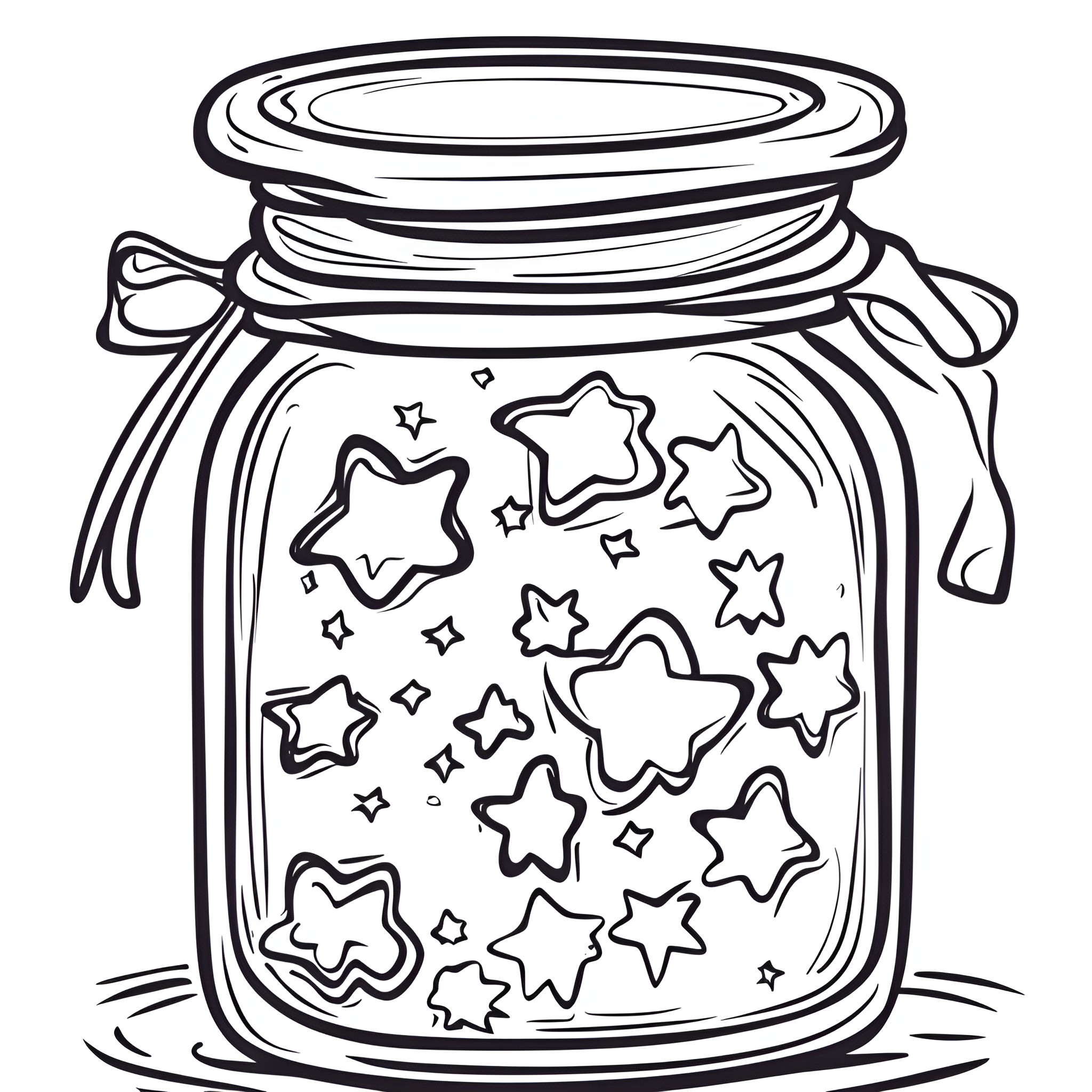 Life In A Jar with Sparkling Stars Coloring Page (free black-and-white line drawing printable PDF for all, from beginners to advanced learners, including children, teens, adults, and seniors)