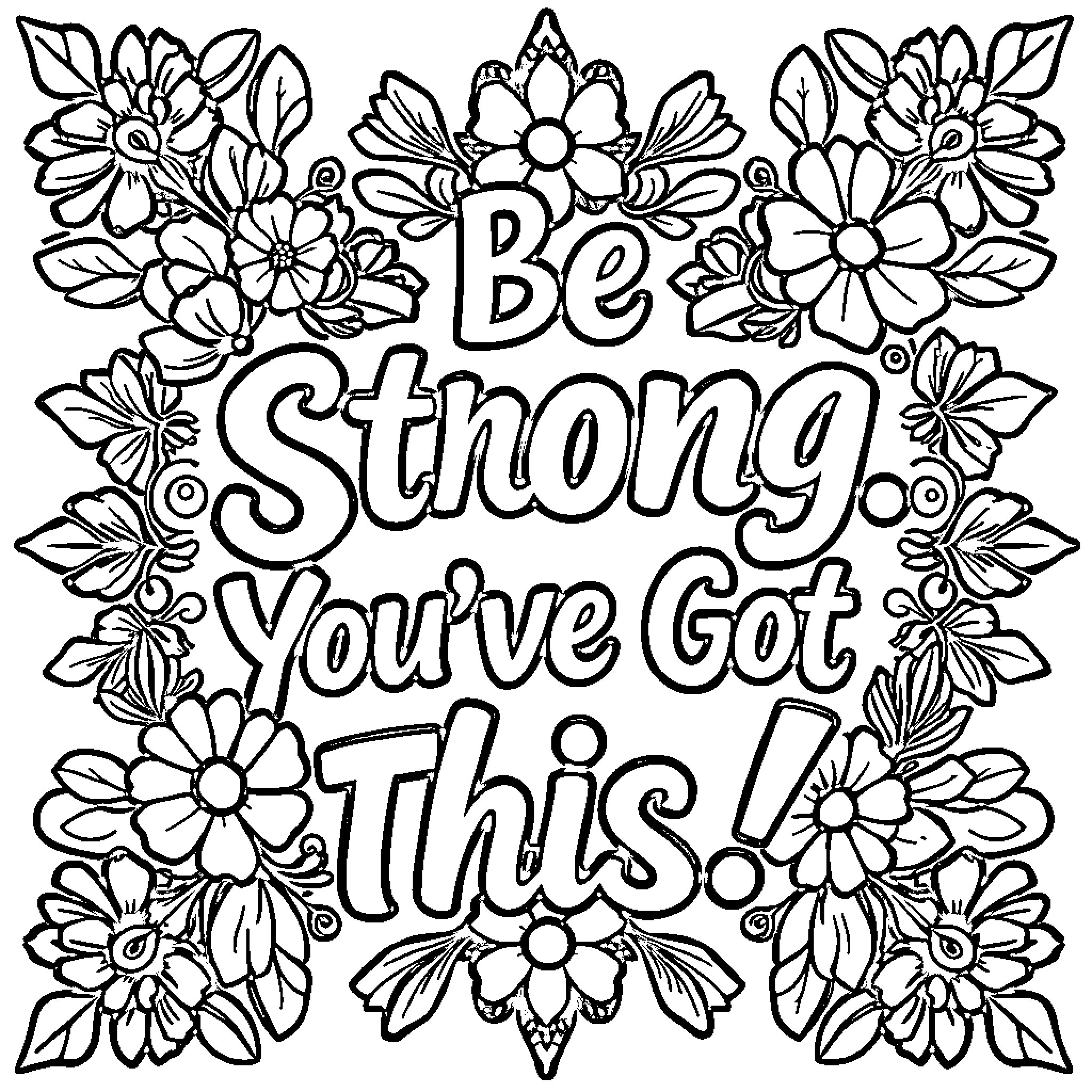 Pattern of Floral Encouragement Coloring Page (free black-and-white line drawing printable PDF for all, from beginners to advanced learners, including children, teens, adults, and seniors)