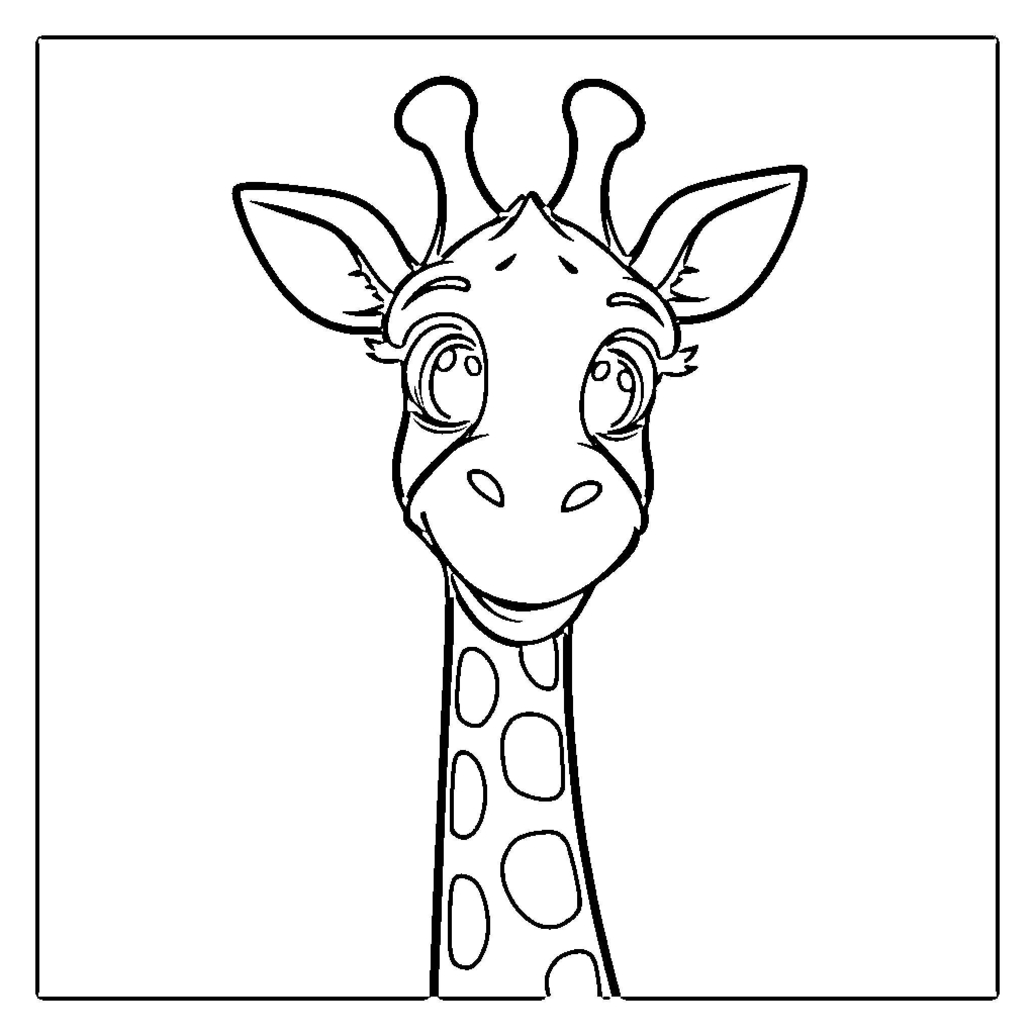 Giraffe with Curious Expression Coloring Page (free black-and-white line drawing printable PDF for all, from beginners to advanced learners, including children, teens, adults, and seniors)