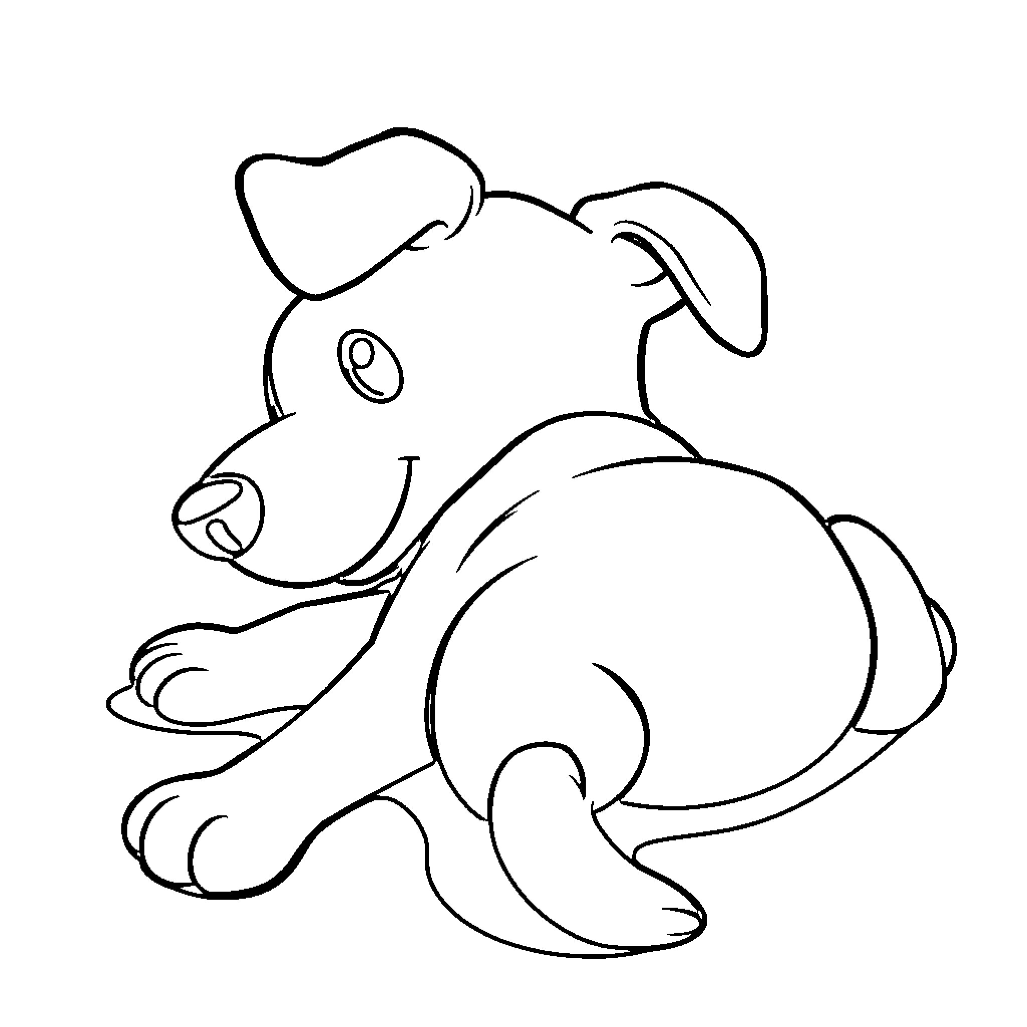 Dog relaxing in a cozy pose Coloring Page (free black-and-white line drawing printable PDF for all, from beginners to advanced learners, including children, teens, adults, and seniors)