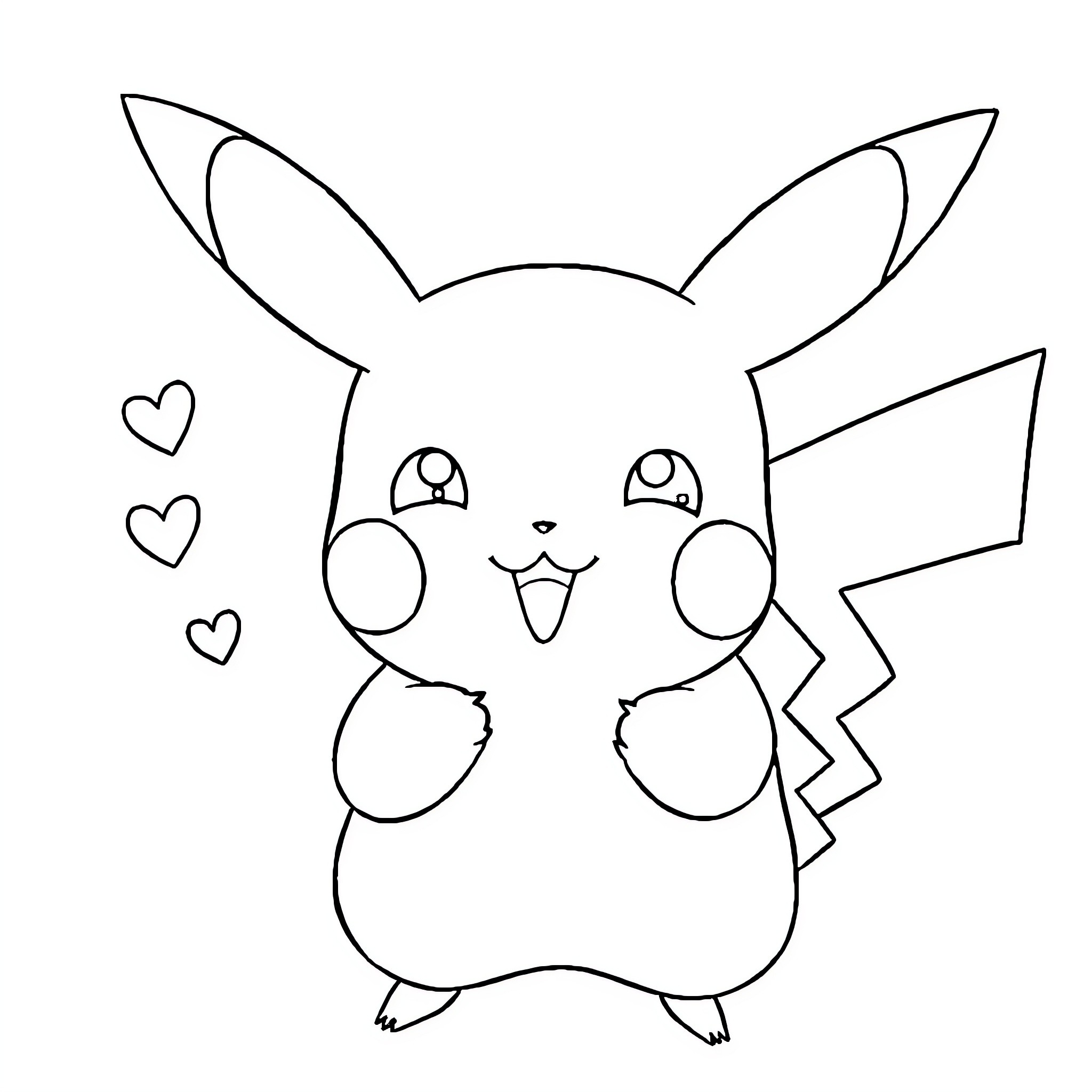 Pikachu expressing love and joy Coloring Page (free black-and-white line drawing printable PDF for all, from beginners to advanced learners, including children, teens, adults, and seniors)