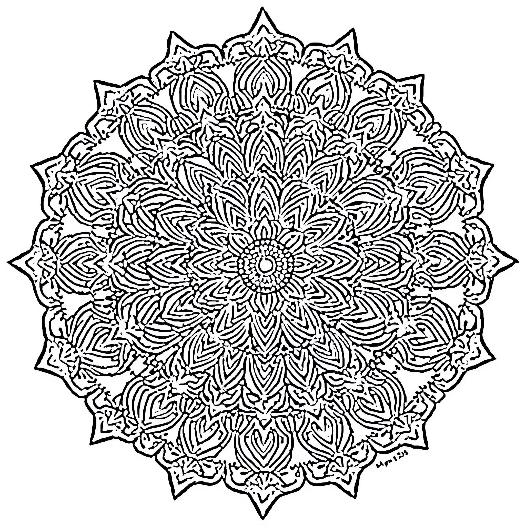 Mandalas with intricate floral designs Coloring Page (free black-and-white line drawing printable PDF for all, from beginners to advanced learners, including children, teens, adults, and seniors)