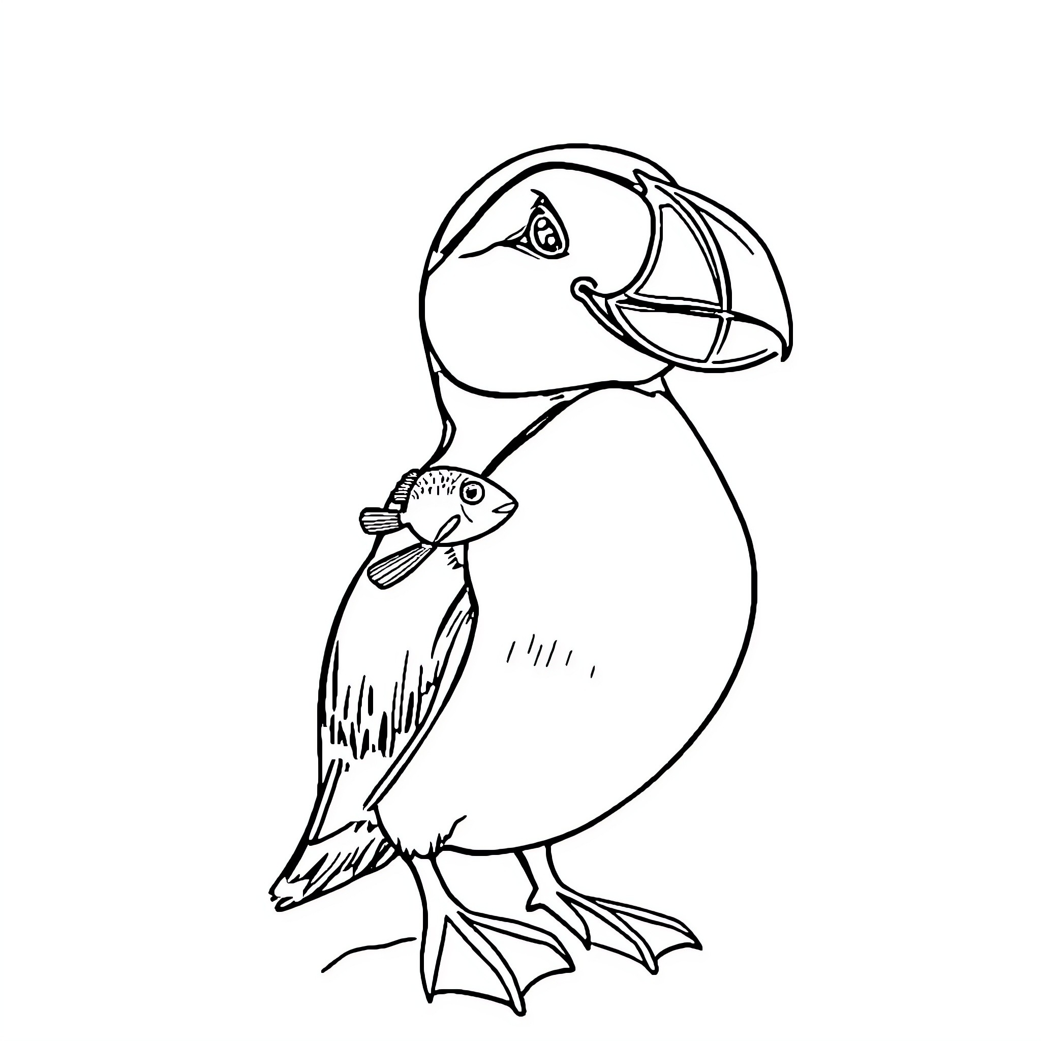 Puffin perched with beak open Coloring Page (free black-and-white line drawing printable PDF for all, from beginners to advanced learners, including children, teens, adults, and seniors)