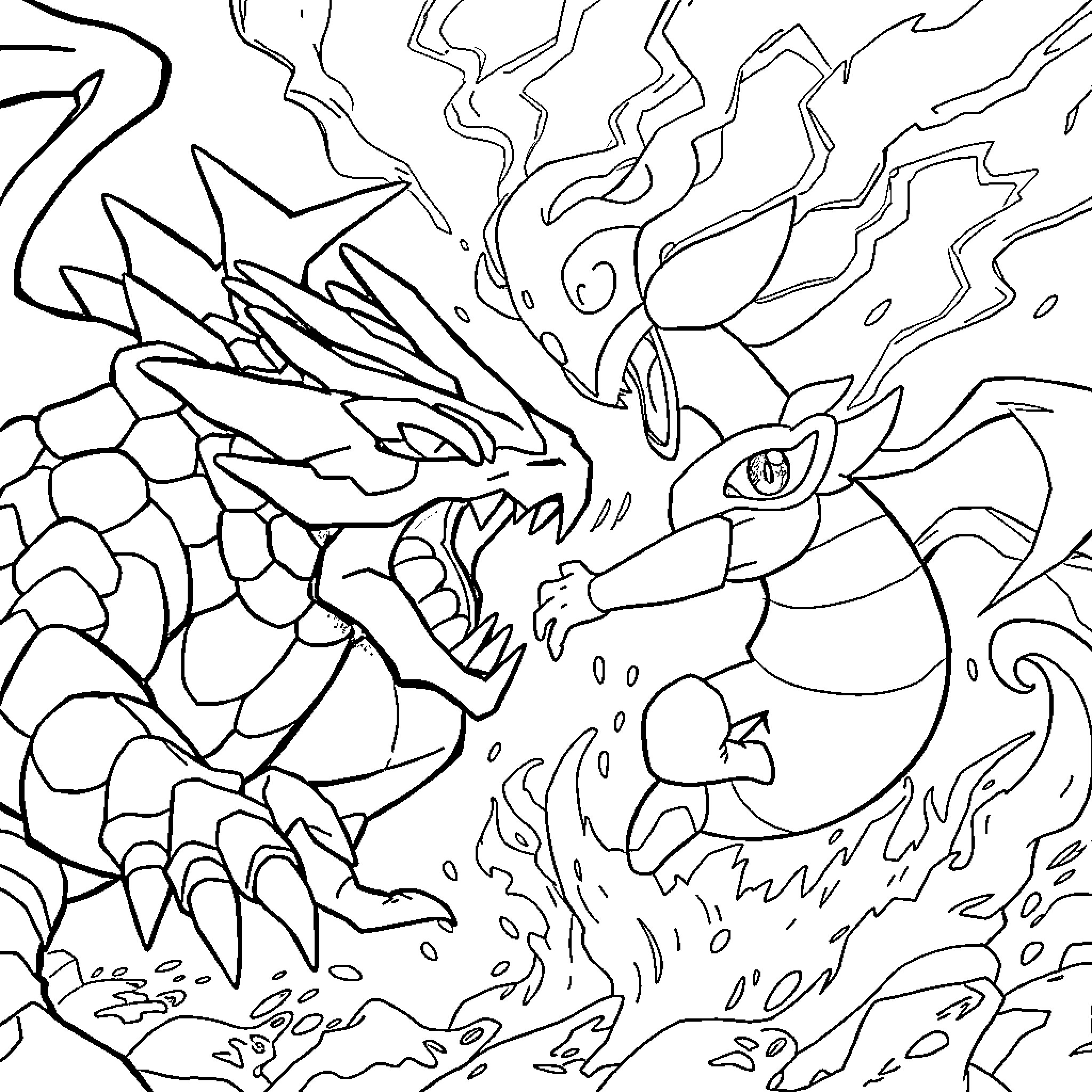 Gyrados unleashing powerful water attack Coloring Page (free black-and-white line drawing printable PDF for all, from beginners to advanced learners, including children, teens, adults, and seniors)