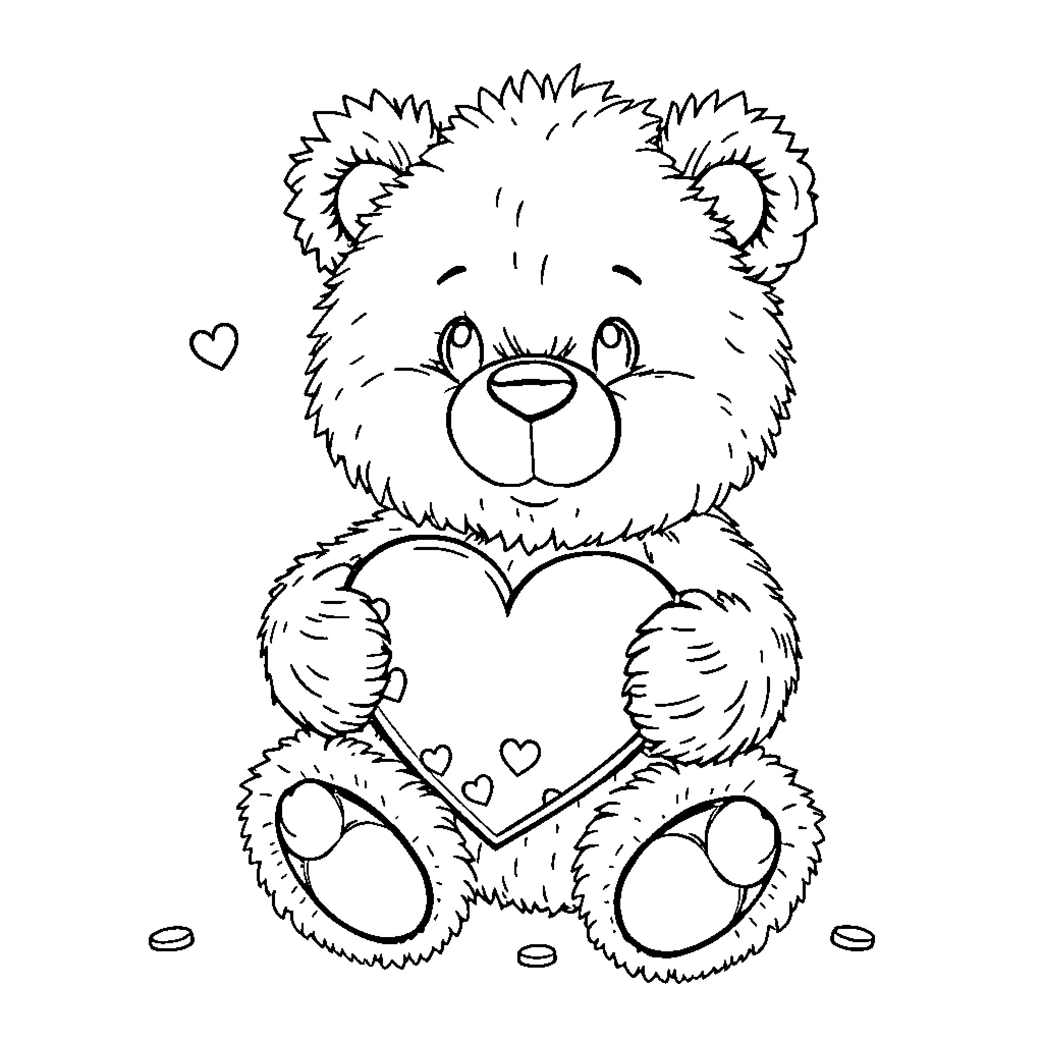 Teddy Bear Holding Heart-Shaped Cushion Coloring Page (free black-and-white line drawing printable PDF for all, from beginners to advanced learners, including children, teens, adults, and seniors)