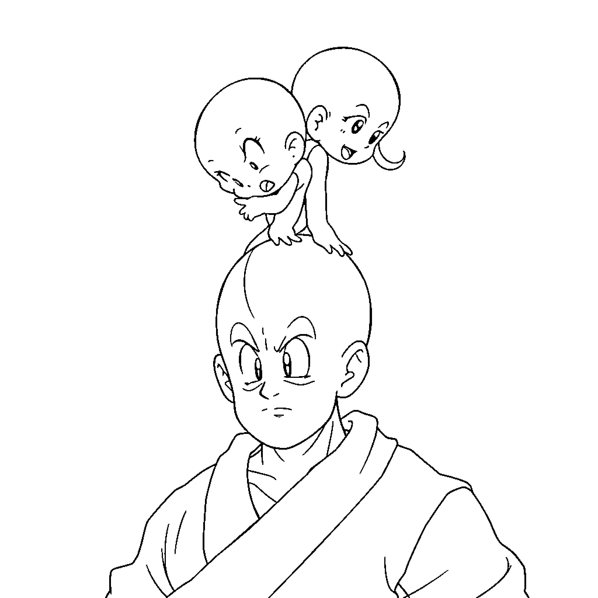 Bulma embracing a companion in traditional outfit Coloring Page (free black-and-white line drawing printable PDF for all, from beginners to advanced learners, including children, teens, adults, and seniors)