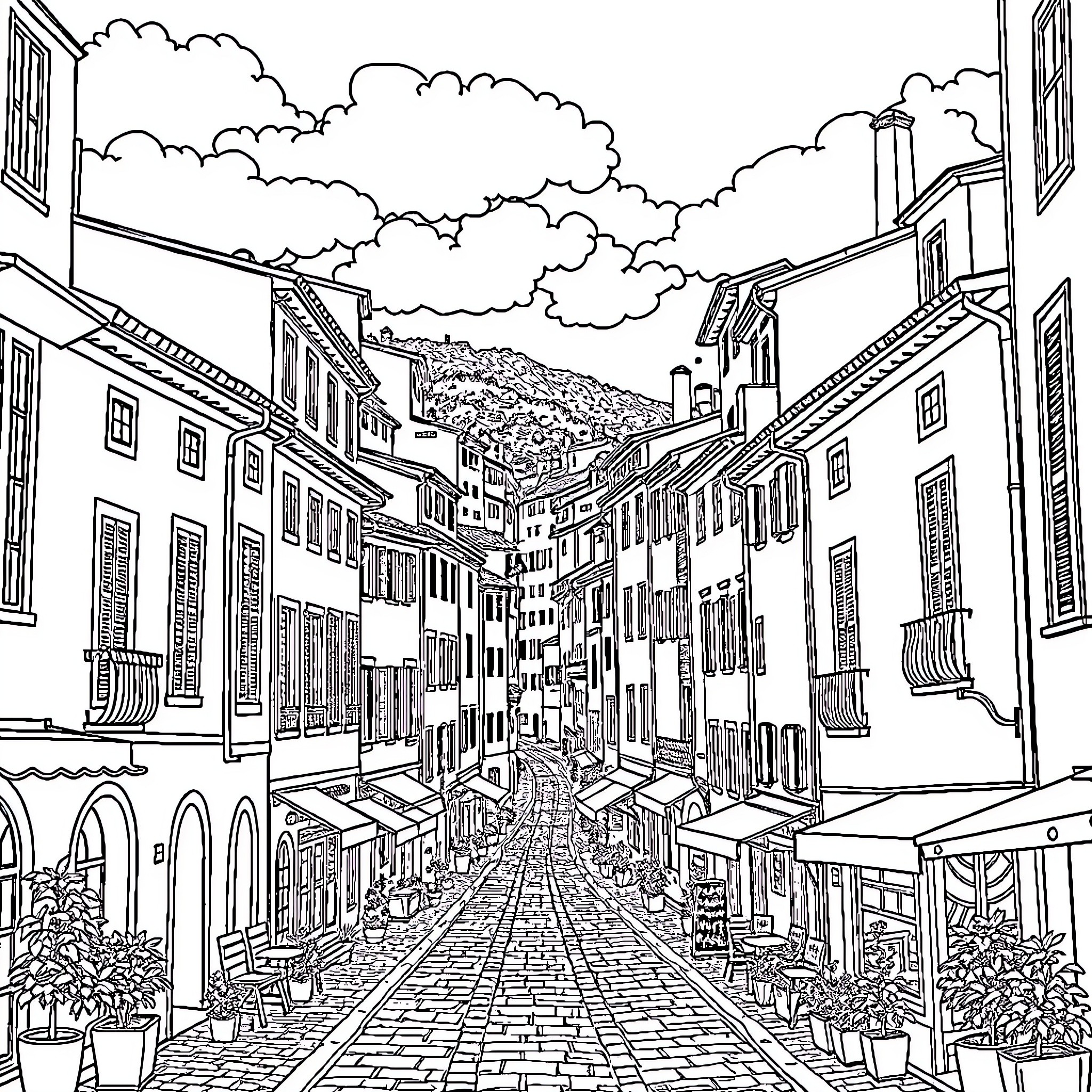 Galatina: A quaint Italian town with winding streets and charming architecture Coloring Page (free black-and-white line drawing printable PDF for all, from beginners to advanced learners, including children, teens, adults, and seniors)
