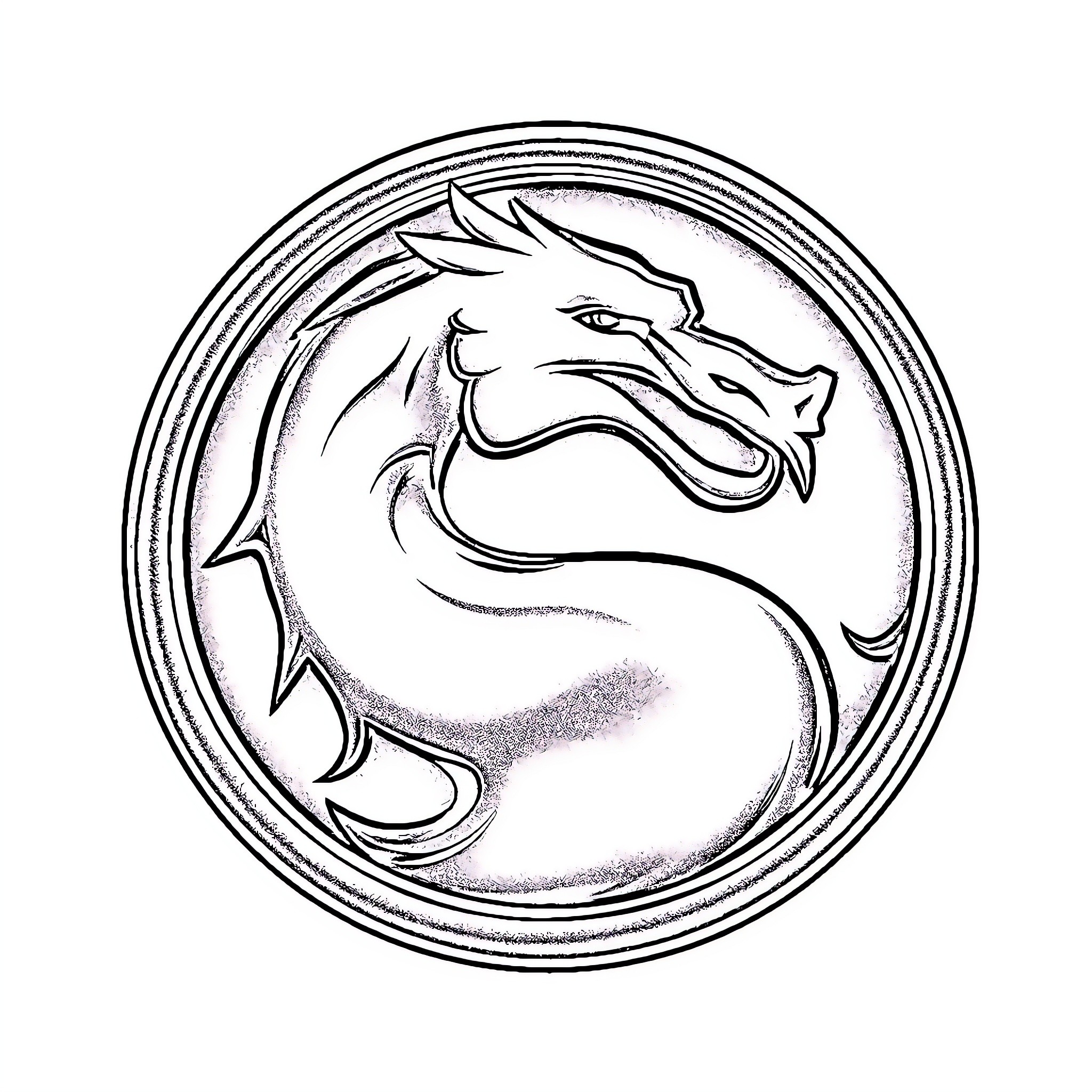 Medallion featuring a stylized dragon emblem Coloring Page (free black-and-white line drawing printable PDF for all, from beginners to advanced learners, including children, teens, adults, and seniors)