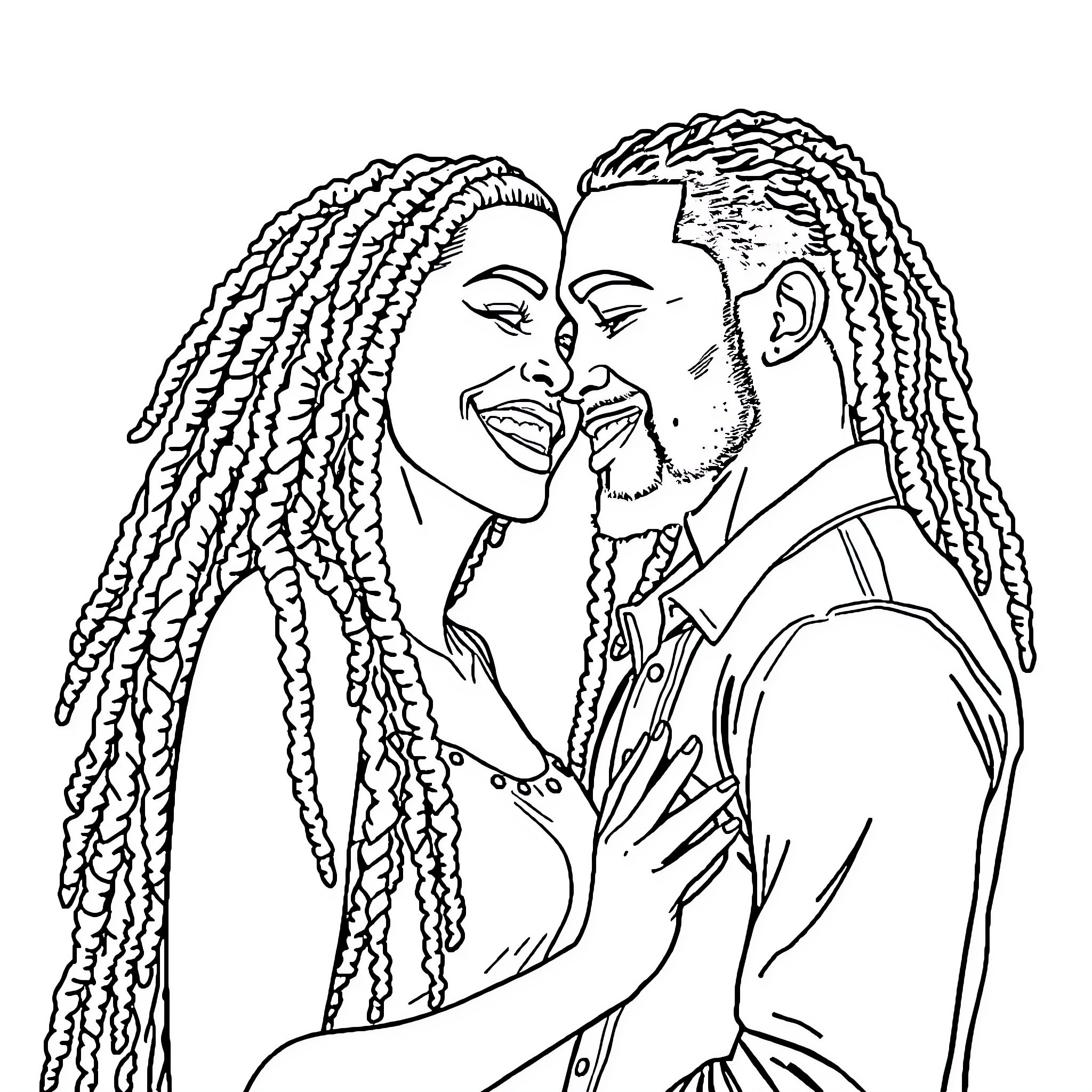 Couple Embracing Affectionately Coloring Page (free black-and-white line drawing printable PDF for all, from beginners to advanced learners, including children, teens, adults, and seniors)