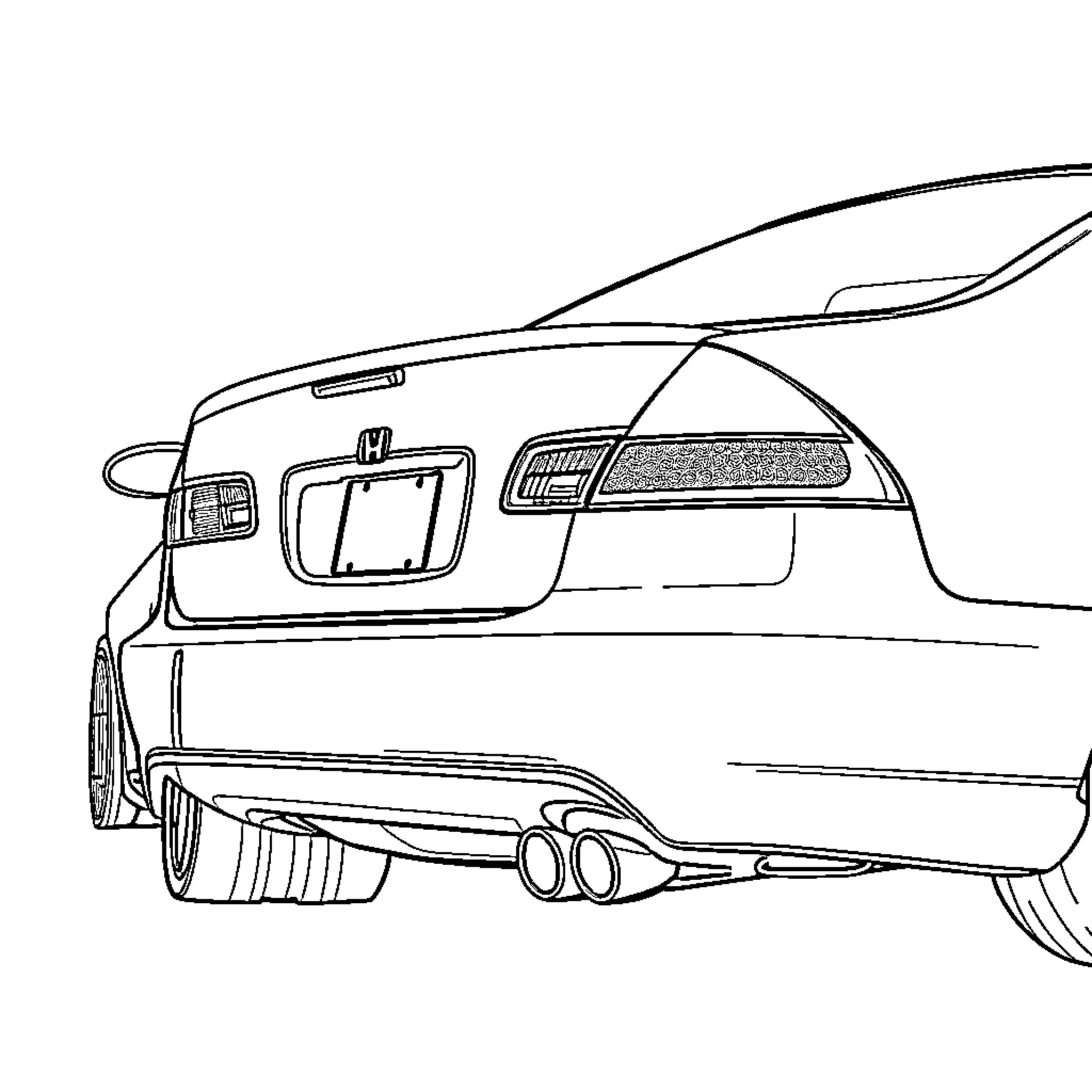 Car with sporty design and exhaust pipes Coloring Page (free black-and-white line drawing printable PDF for all, from beginners to advanced learners, including children, teens, adults, and seniors)