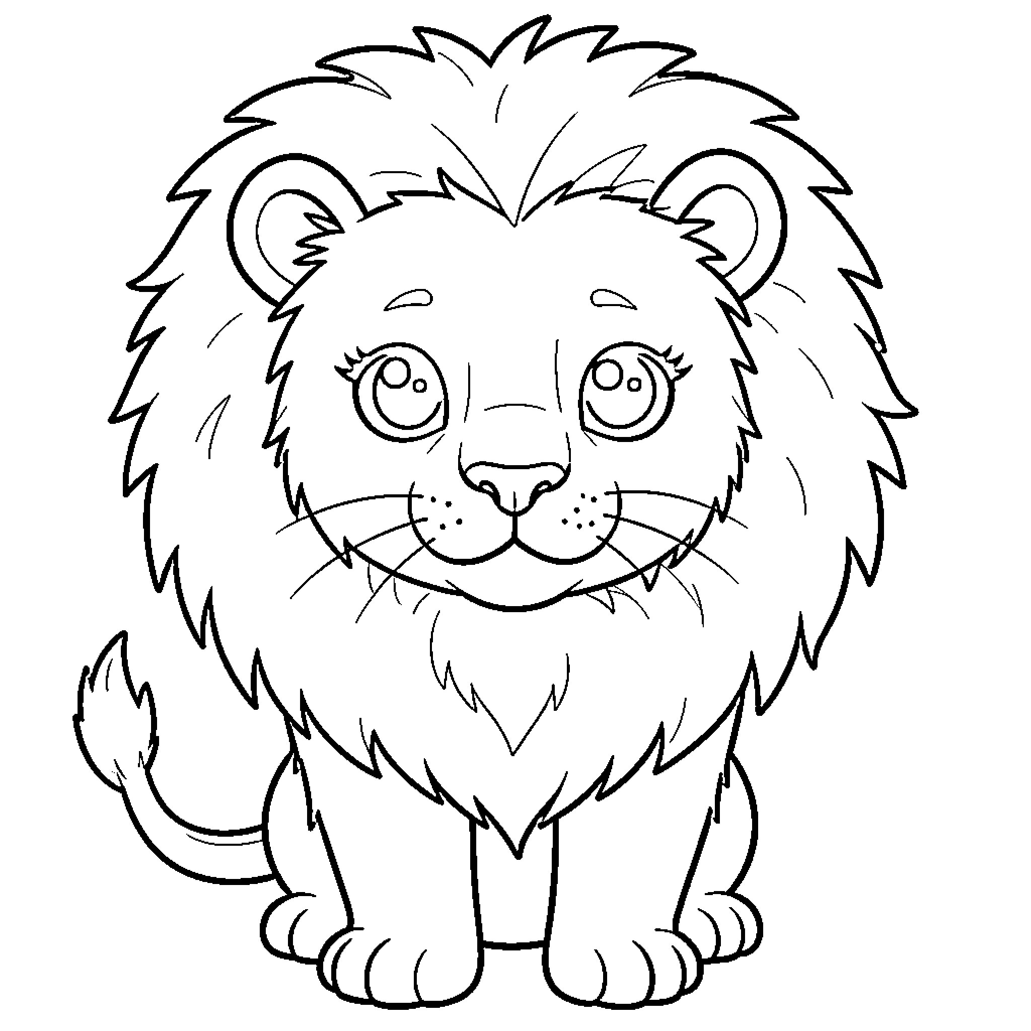 Lion with a Playful Expression Coloring Page (free black-and-white line drawing printable PDF for all, from beginners to advanced learners, including children, teens, adults, and seniors)