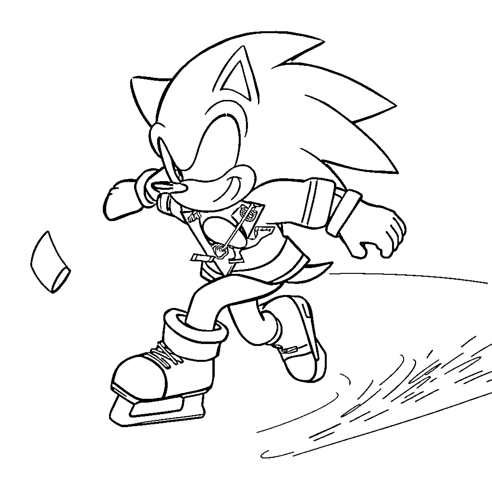 Sonic dashing energetically with determination Coloring Page (free black-and-white line drawing printable PDF for all, from beginners to advanced learners, including children, teens, adults, and seniors)