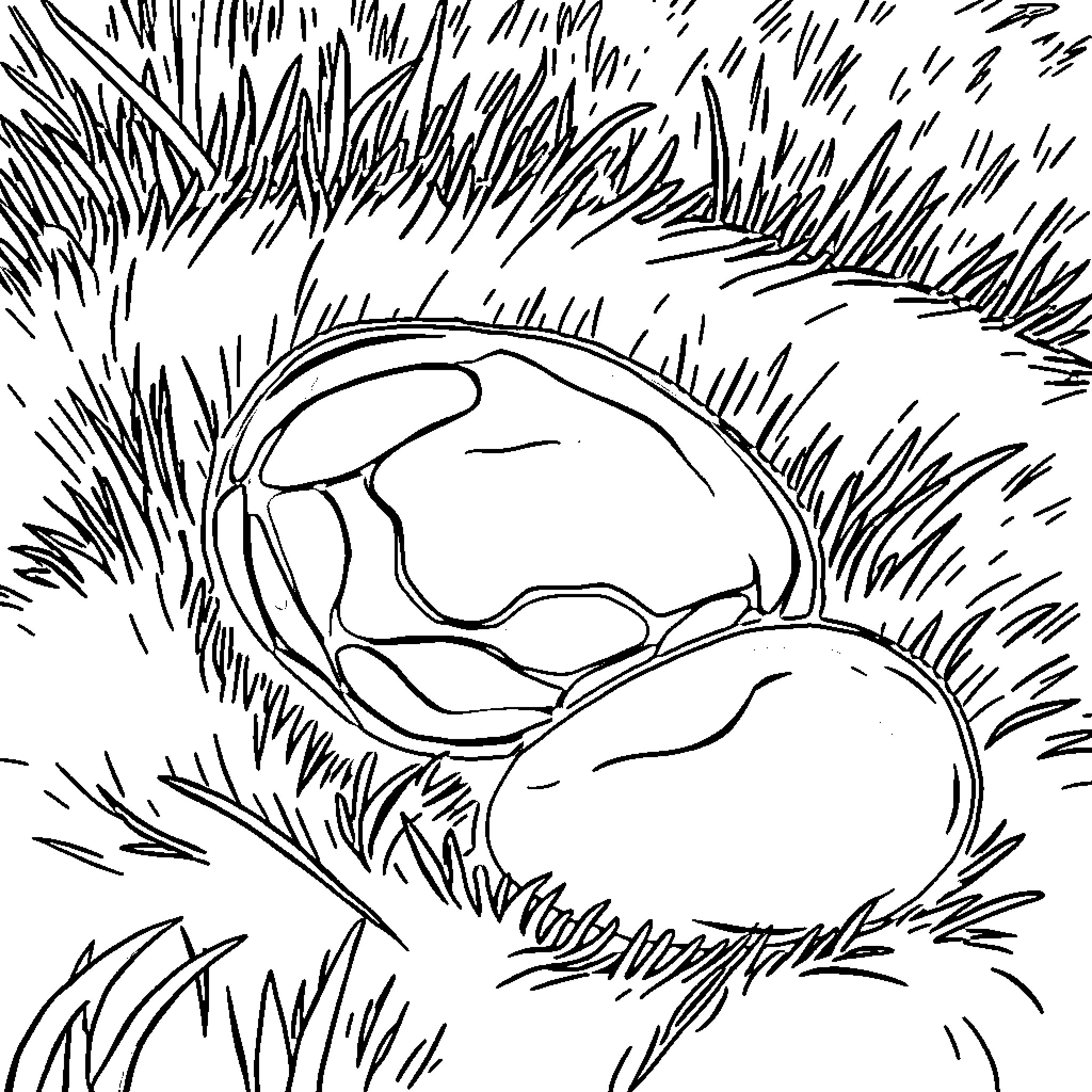 Pebbles nestled in the grass Coloring Page (free black-and-white line drawing printable PDF for all, from beginners to advanced learners, including children, teens, adults, and seniors)