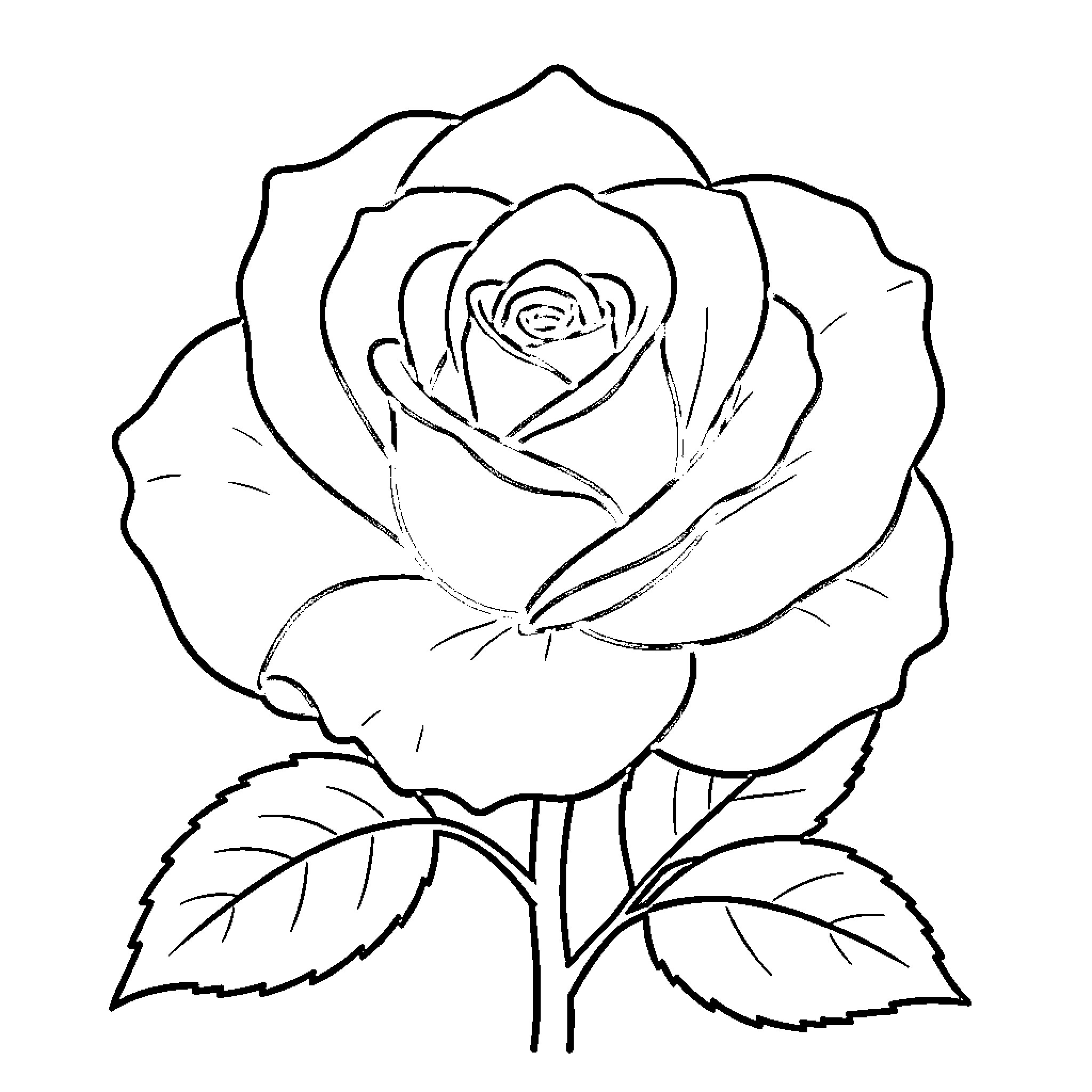Rose Outline in Elegant Design Coloring Page (free black-and-white line drawing printable PDF for all, from beginners to advanced learners, including children, teens, adults, and seniors)