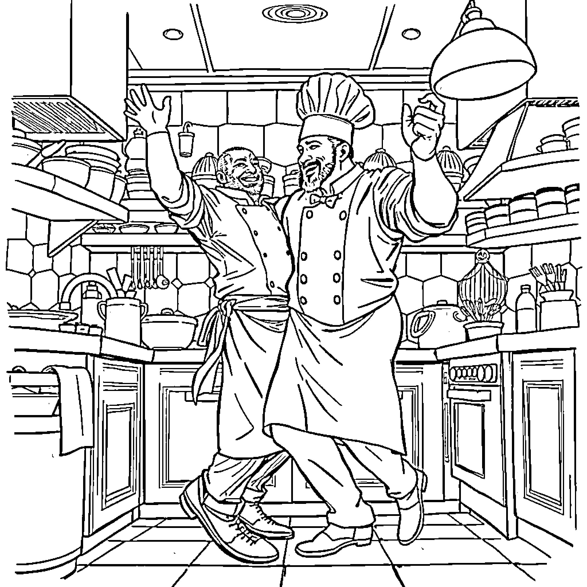 Master Chef Preparing an Exquisite Dish Coloring Page (free black-and-white line drawing printable PDF for all, from beginners to advanced learners, including children, teens, adults, and seniors)
