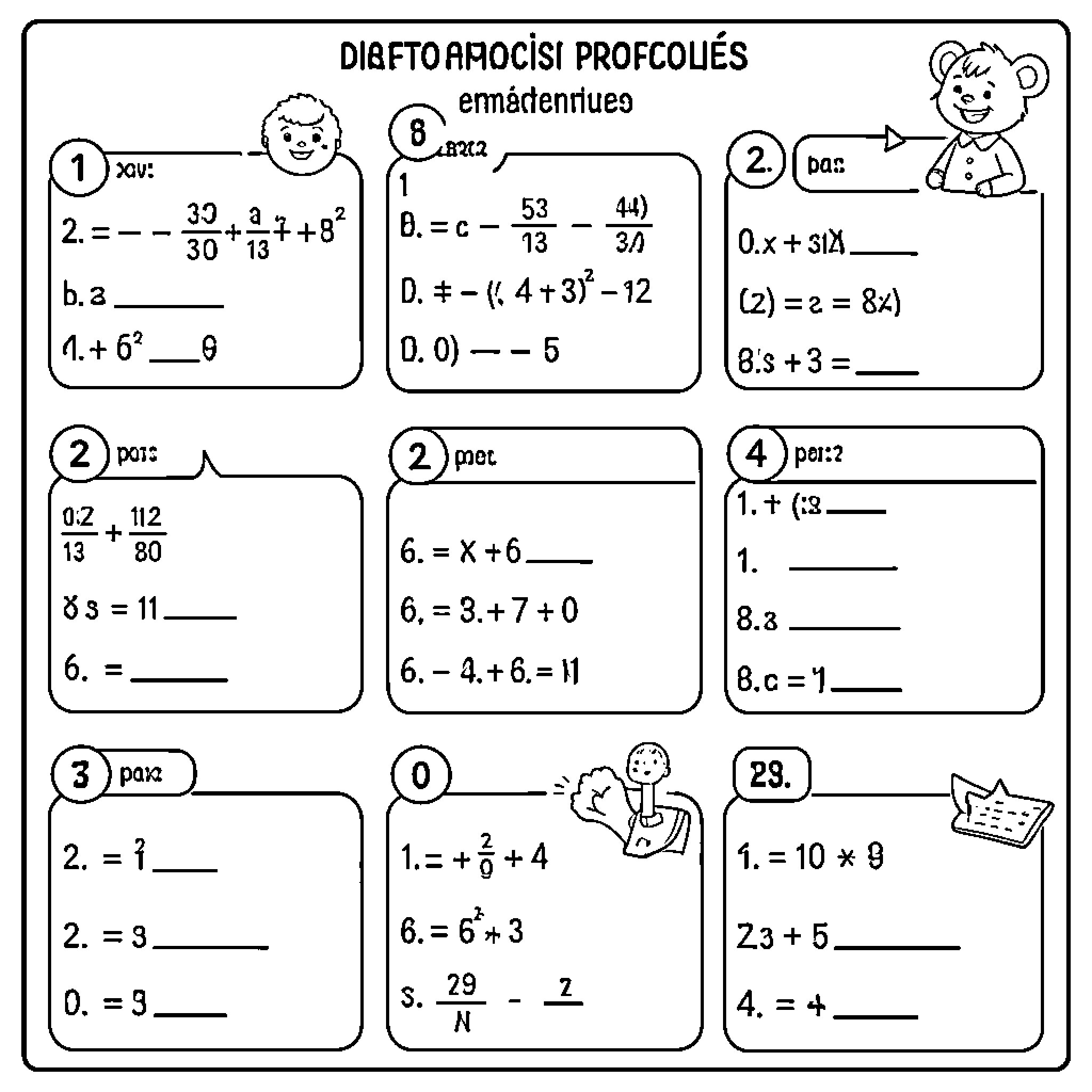 Calculations and mathematical equations on a worksheet Coloring Page (free black-and-white line drawing printable PDF for all, from beginners to advanced learners, including children, teens, adults, and seniors)