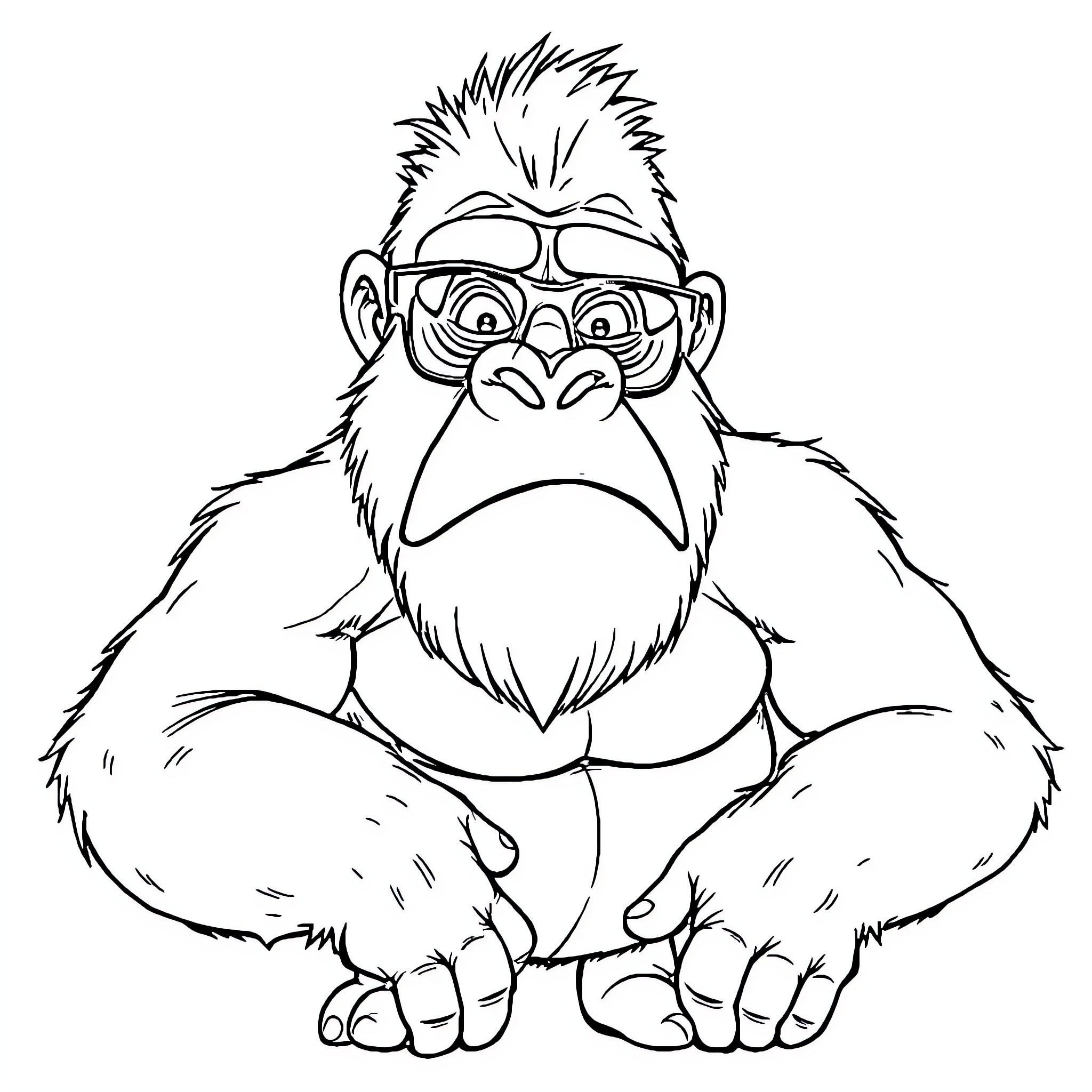 Mr Magoo as a Stylish Gorilla with Glasses Coloring Page (free black-and-white line drawing printable PDF for all, from beginners to advanced learners, including children, teens, adults, and seniors)