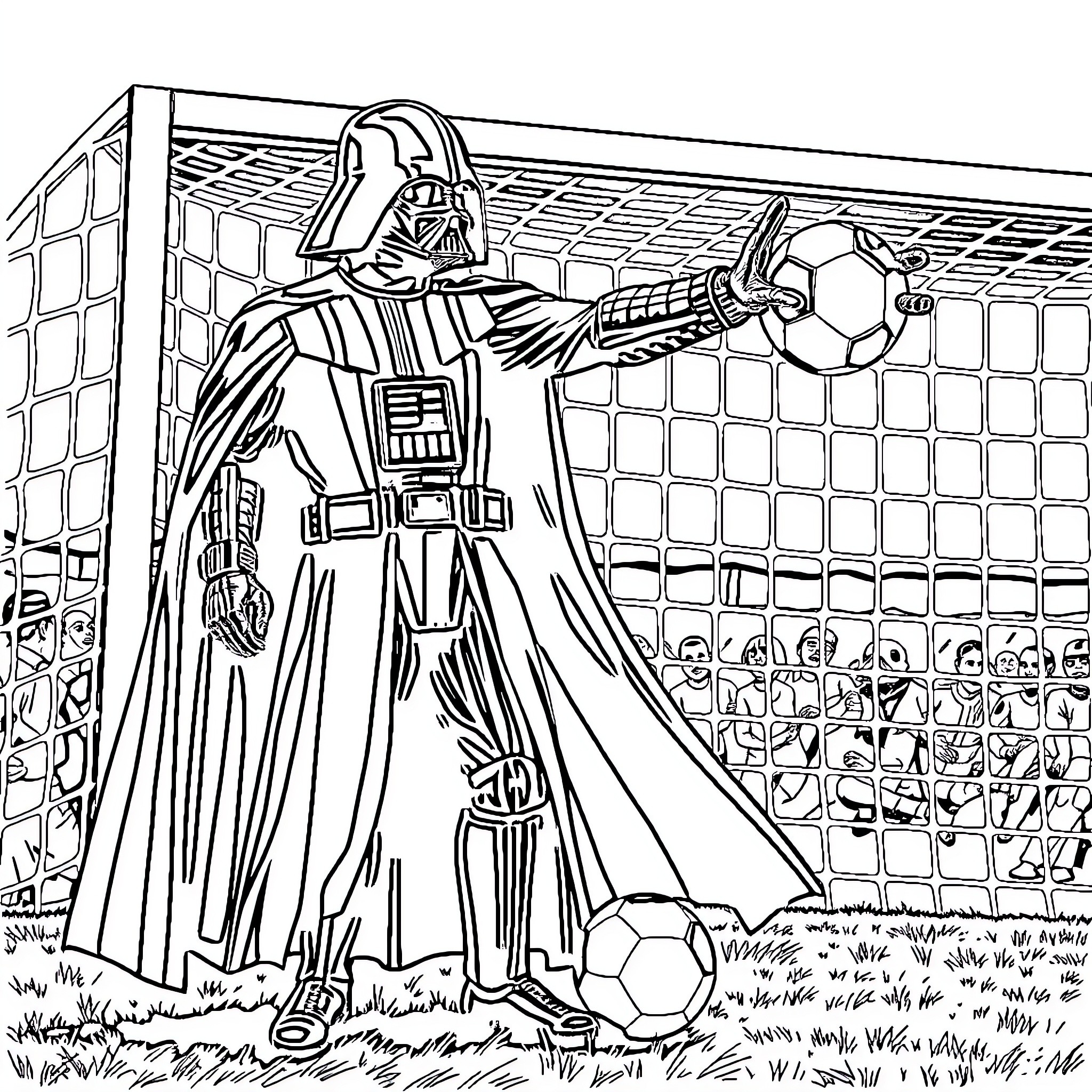 Darth Vader commanding an army of stormtroopers Coloring Page (free black-and-white line drawing printable PDF for all, from beginners to advanced learners, including children, teens, adults, and seniors)