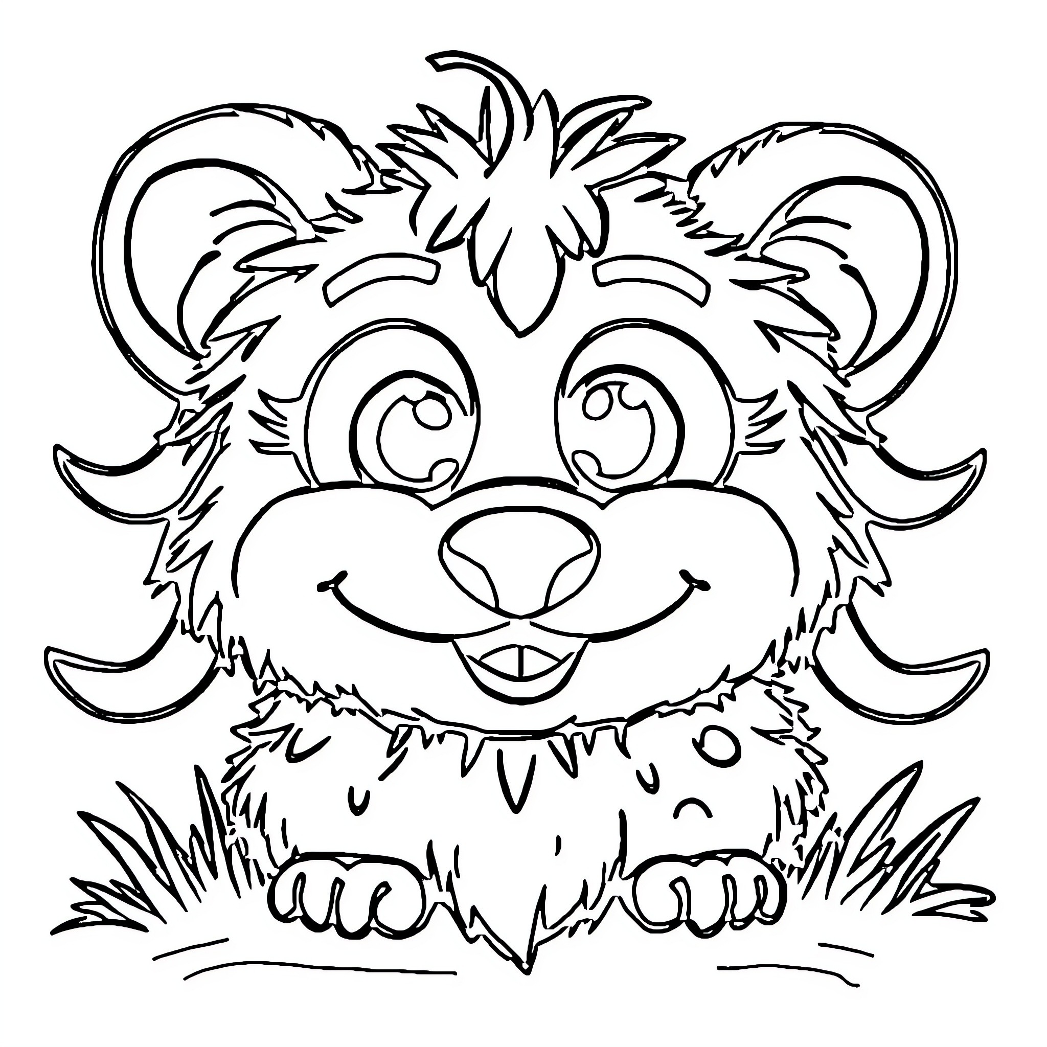 Dargie's Friendly Furry Face Coloring Page (free black-and-white line drawing printable PDF for all, from beginners to advanced learners, including children, teens, adults, and seniors)