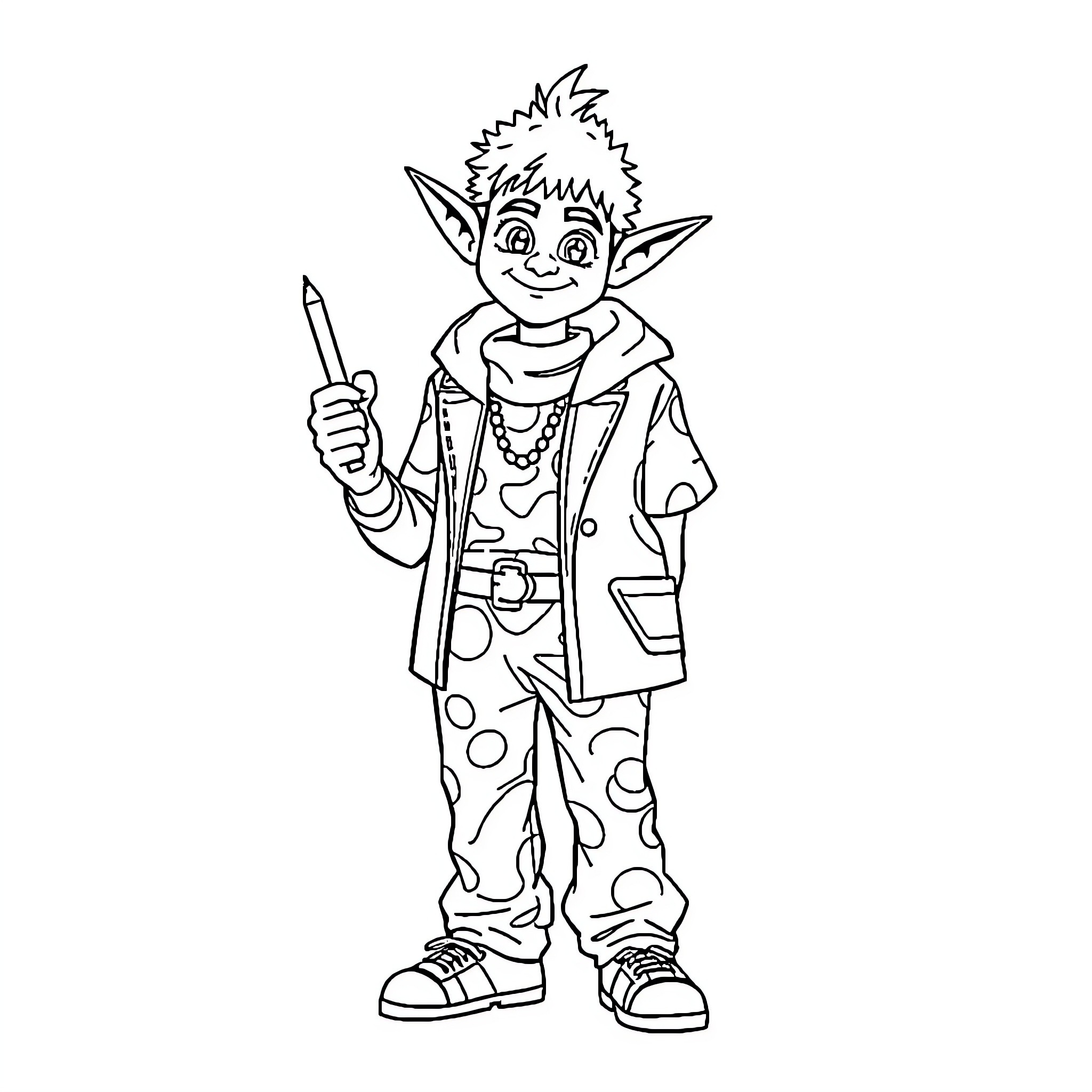 Tyler the Eccentric Artist with Paintbrush Coloring Page (free black-and-white line drawing printable PDF for all, from beginners to advanced learners, including children, teens, adults, and seniors)